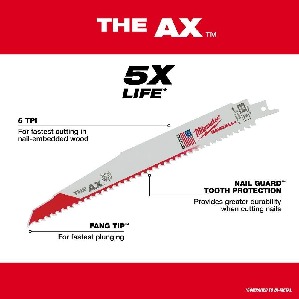 Picture of 48-00-5021 - 6 in. 5 TPI the Ax SAWZALL® Blades 5PK