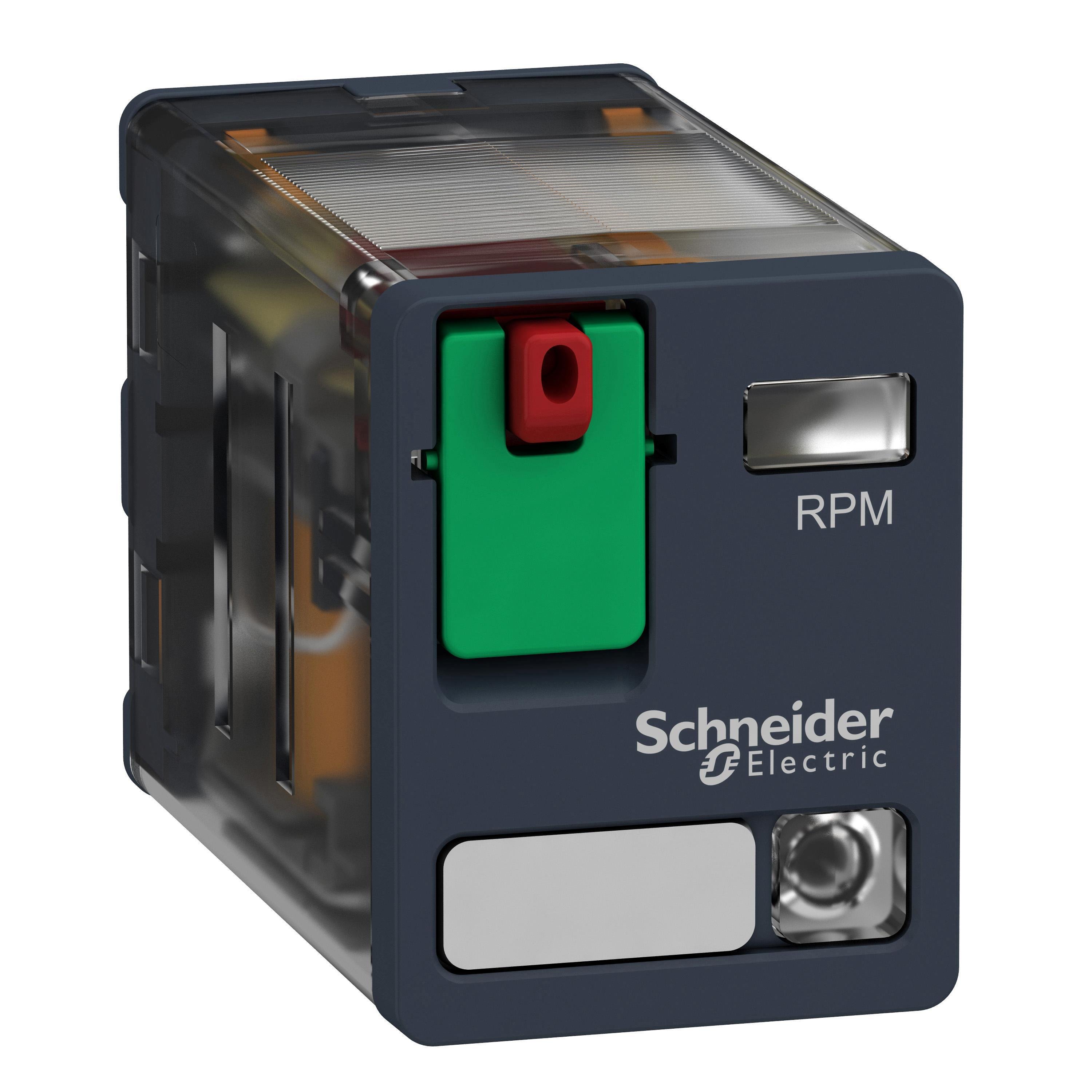 Picture of RPM22B7 - plug-in relay, Harmony electromechanical relays, 15A, 2CO, with LED, lockable test button, 24V AC