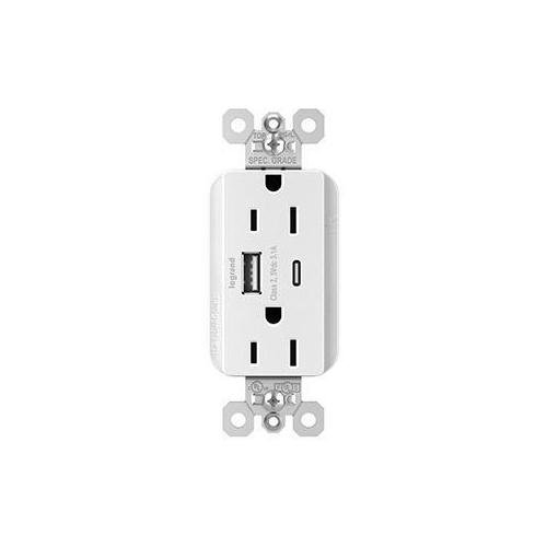 PTTR15ACUSBW - PlugTail® 15A 125V Commercial Spec-Grade USB Type A/C Outlet, White