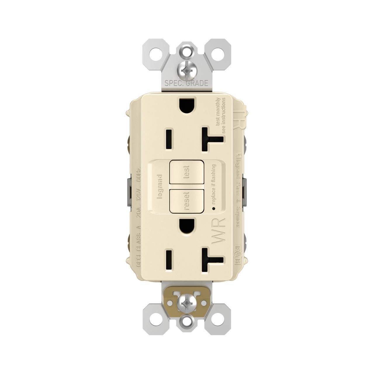 Picture of 2097-TRWRLA - radiant® Tamper-Resistant Weather-Resistant 20A Duplex Self-Test GFCI Receptacles with SafeLock® Protection, Light Almond