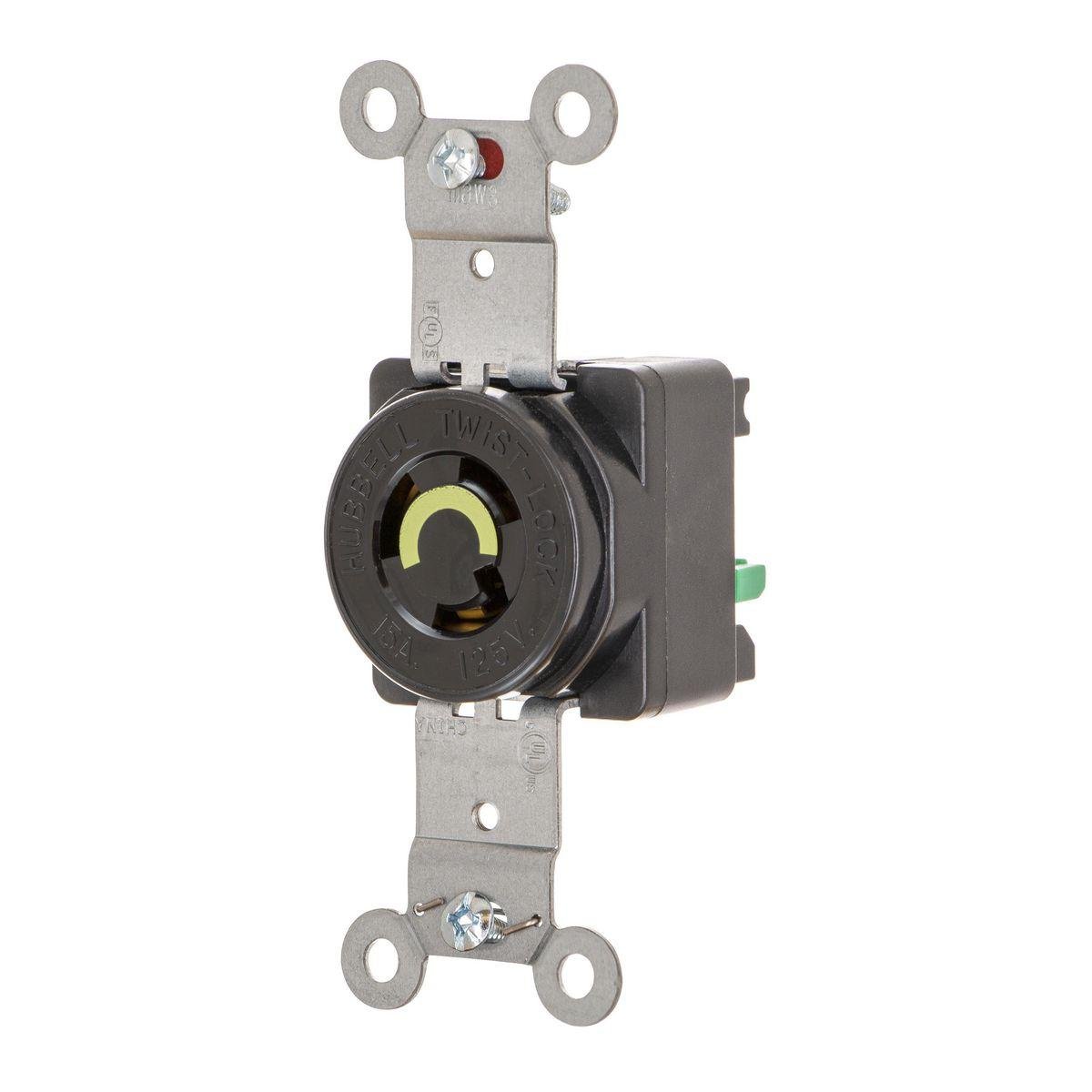HBL4710ST - Locking Devices, EdgeConnect™ Twist-Lock®, Industrial, Flush Receptacle, 15A 125V, 2-Pole 3-Wire Grounding, L5-15R, Screwless Terminal, Black