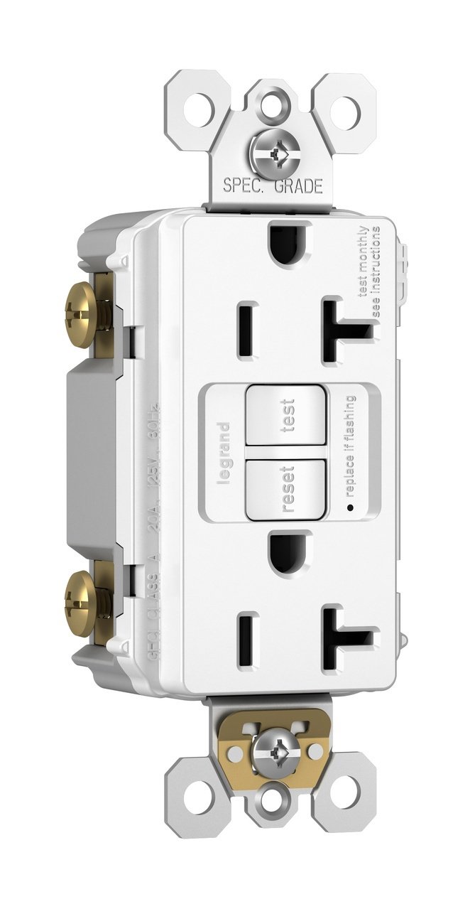 2097-TRW - radiant® Tamper-Resistant 20A Duplex Self-Test GFCI Receptacle with SafeLock® Protection, White