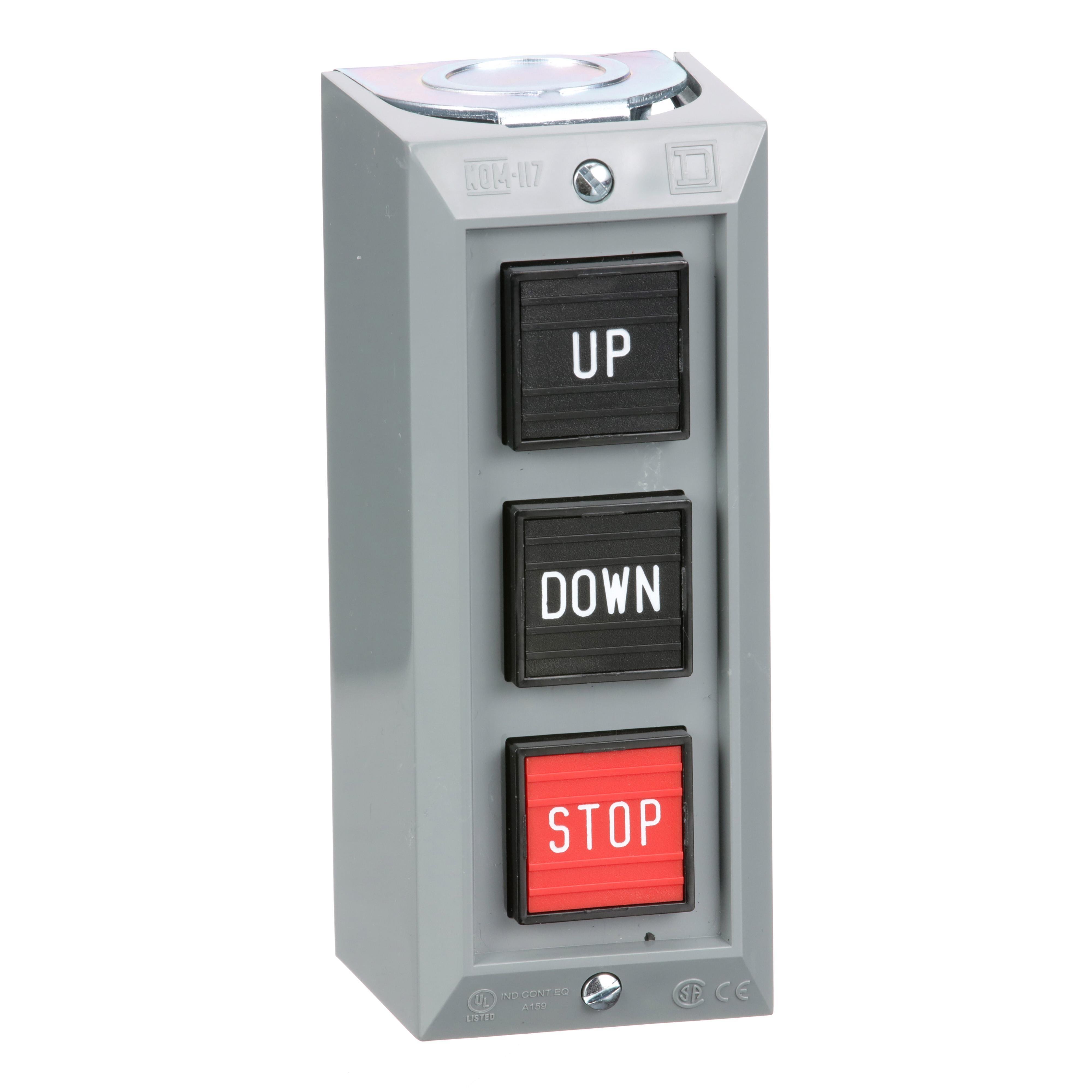 Picture of 9001BG305 - Complete control station, Harmony 9001B, 3 push buttons UP-DOWN-STOP, 5A, 600V AC, NEMA 1
