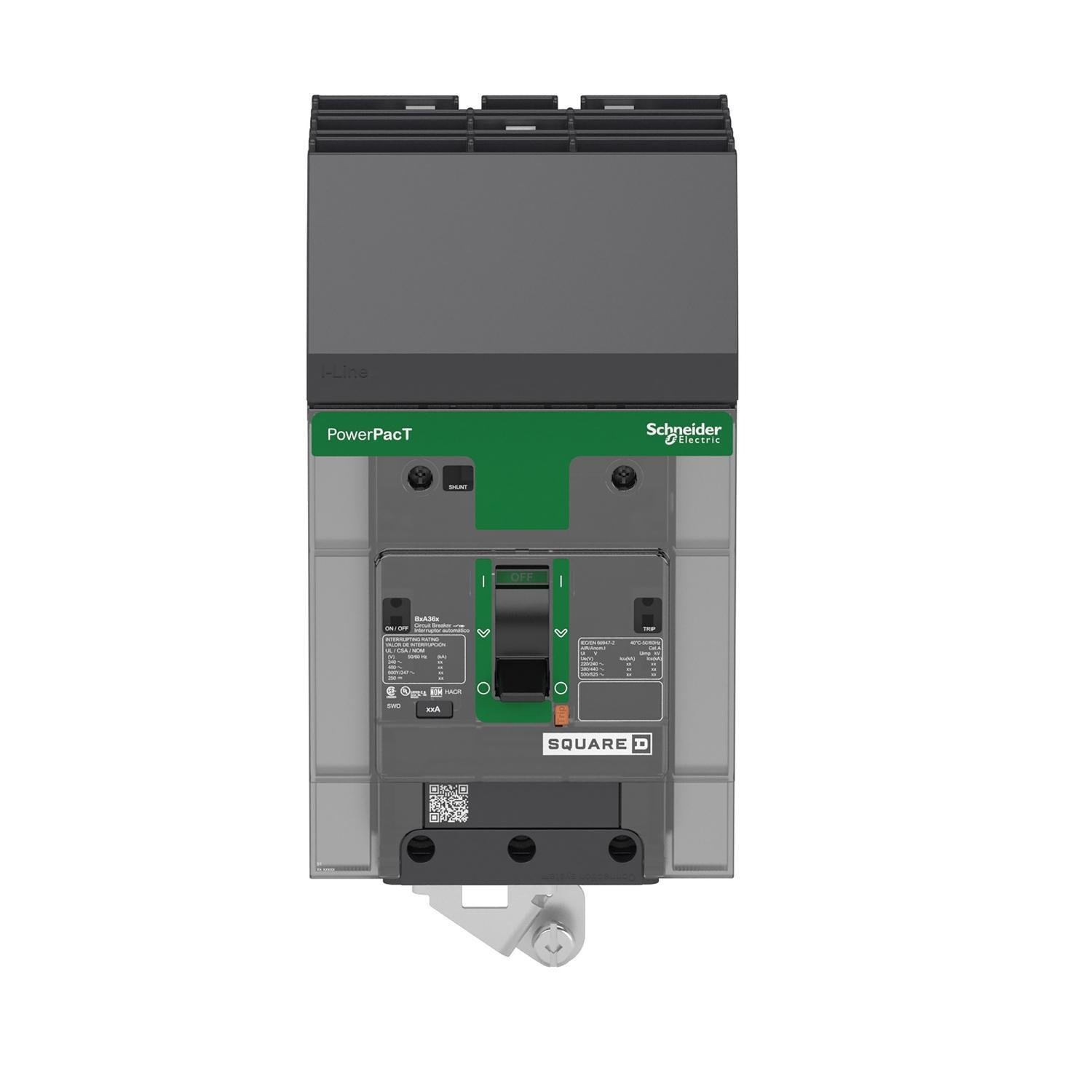 BGA34125Y - Circuit breaker, PowerPacT B, 125A, 3 pole, 480Y/277VAC, 35kA, I-Line, thermal magnetic, 80%, ABC