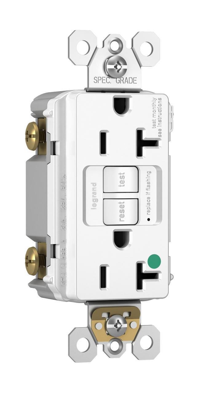 2097-HGTRW - Hospital Grade Tamper-Resistant 20A Duplex Self-Test GFCI Receptacles with SafeLock® Protection, White