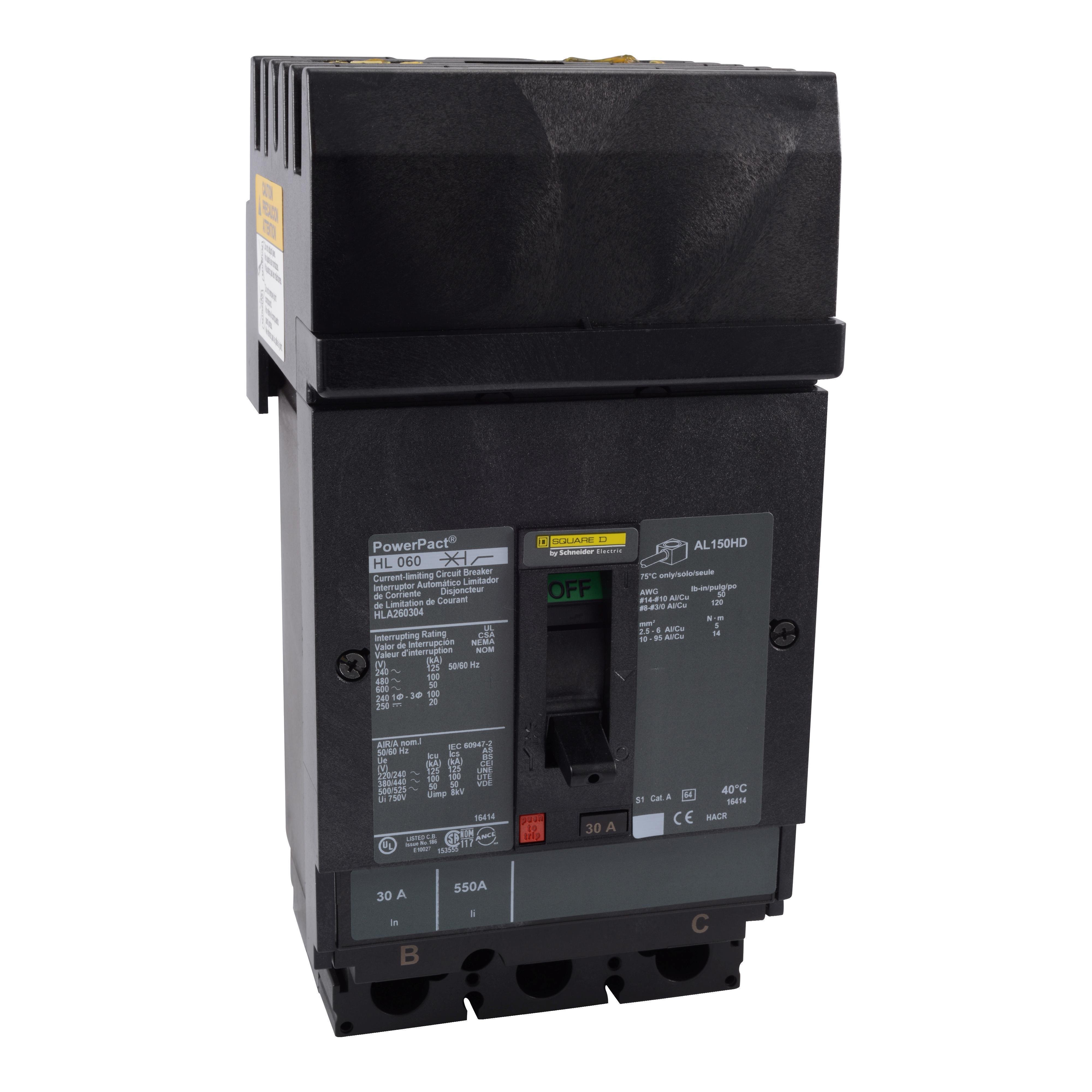 HLA36110 - Circuit breaker, PowerPacT H, 110A, 3 pole, 600VAC, 50kA, I-Line, thermal magnetic, 80%, ABC