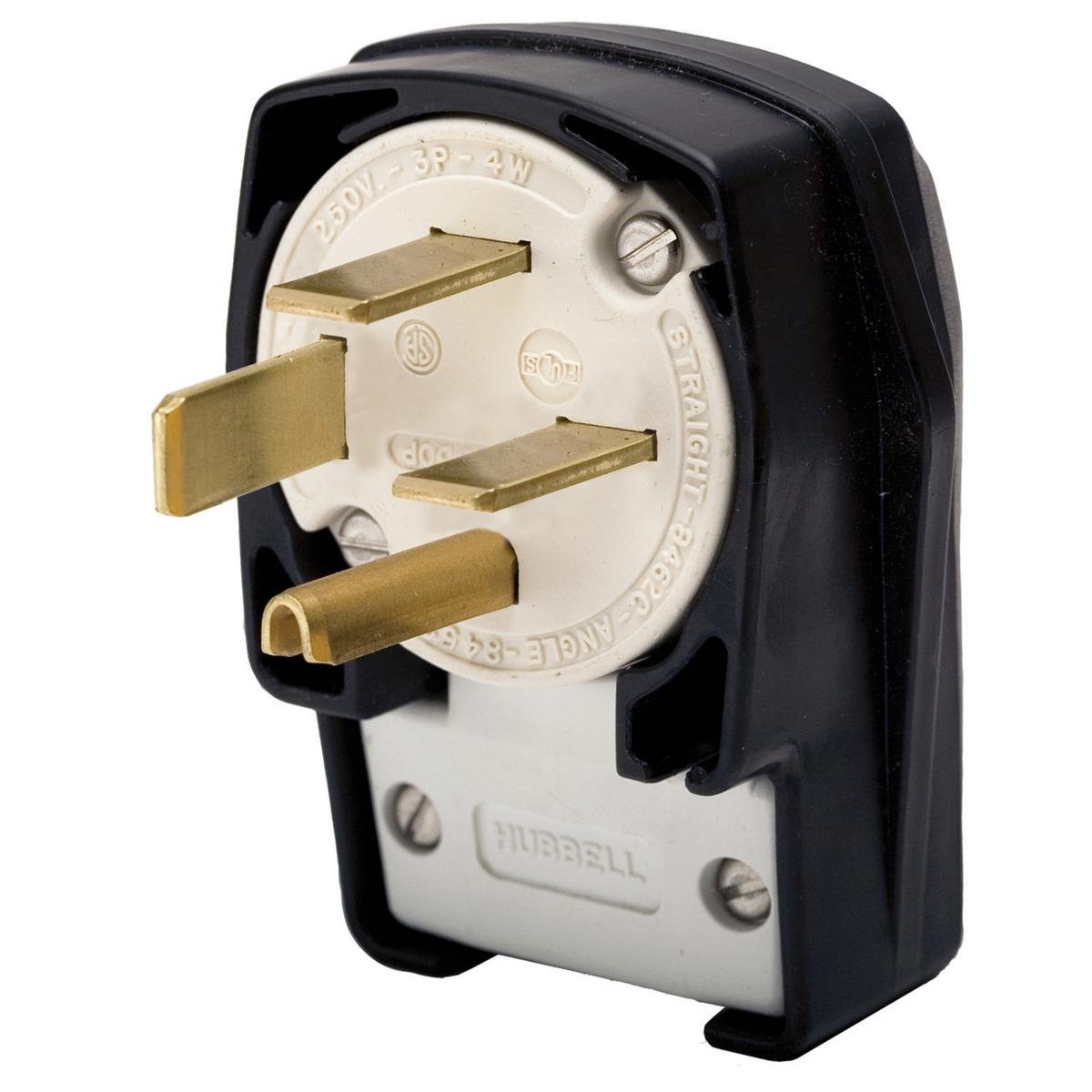 HBL8462C - Straight Blade Devices, Male Plug, Heavy Duty, Industrial/Commercial Grade, Angled, 3-Pole 4-Wire Grounding, 60A 3 Phase 250V AC, 15-60P, Black, Single Pack