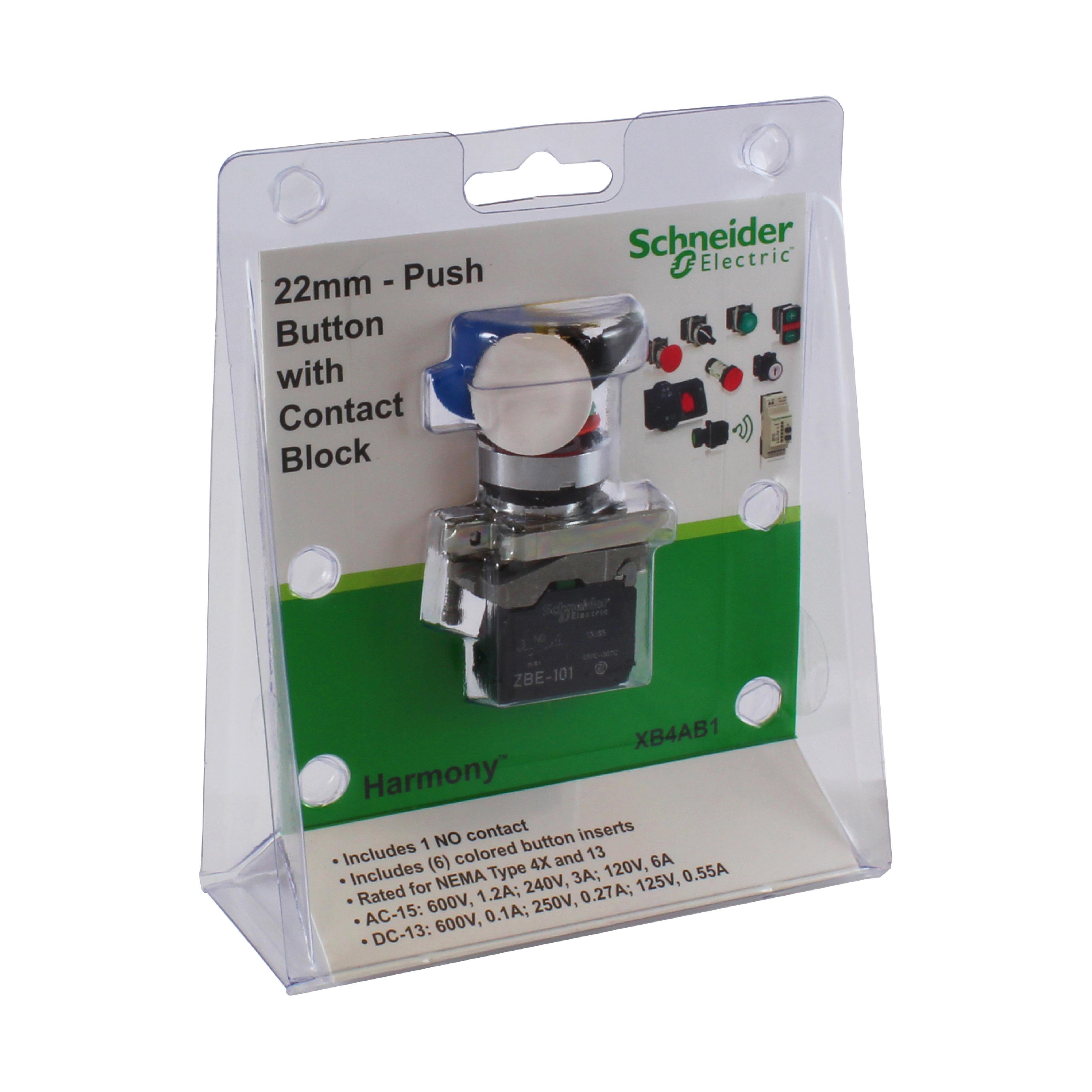 XB4AB1 - Push button, Harmony XB4, 22mm push button kit head + contact block + 6 color caps