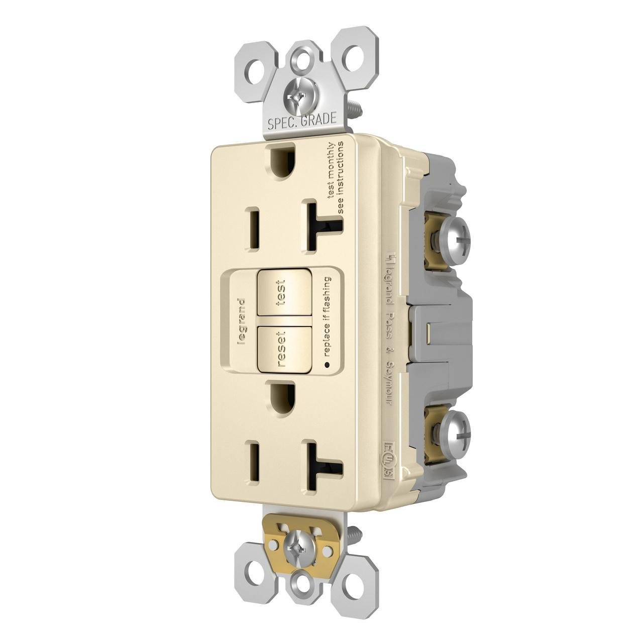 Picture of 2097-LA - radiant® 20A Duplex Self-Test GFCI Receptacles with SafeLock® Protection, Light Almond