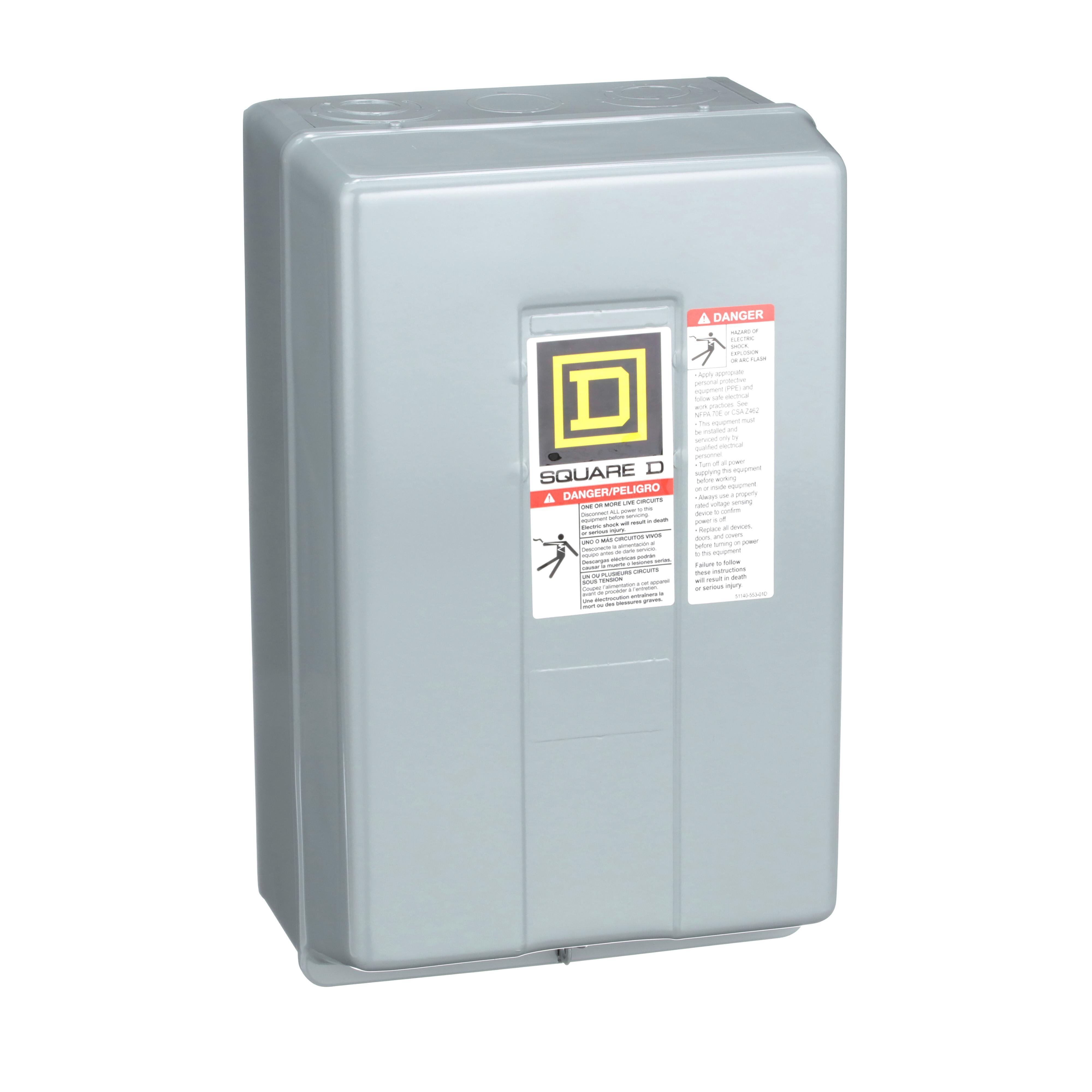 8903LG40V02 - Contactor, Type L, multipole lighting, electrically held, 30A, 4 pole, 600V, 110/120VAC 50/60Hz coil, NEMA 1