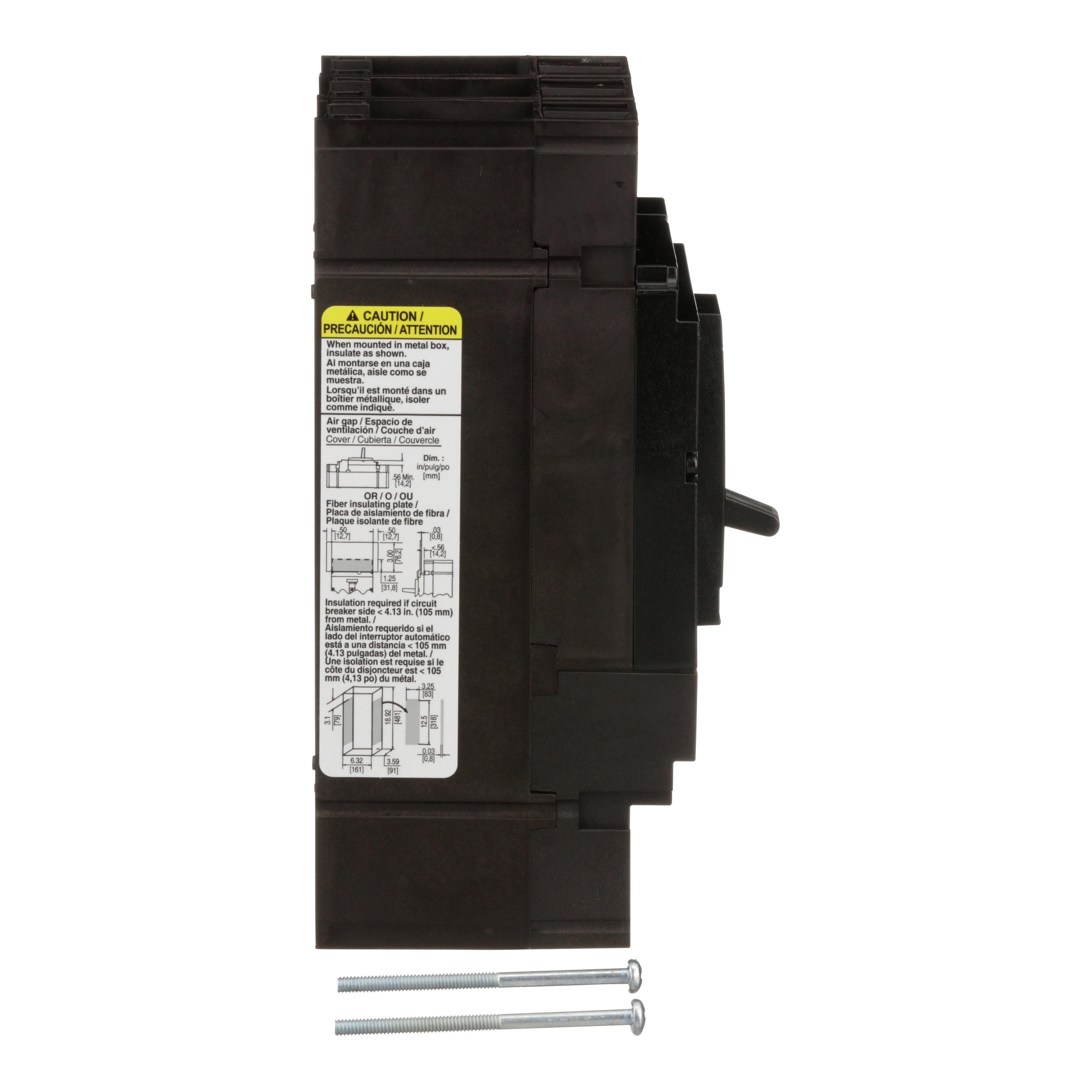 Picture of JDL26200 - Circuit breaker, PowerPacT J, 200A, 2 pole, 600VAC, 14kA, lugs, thermal magnetic, 80%