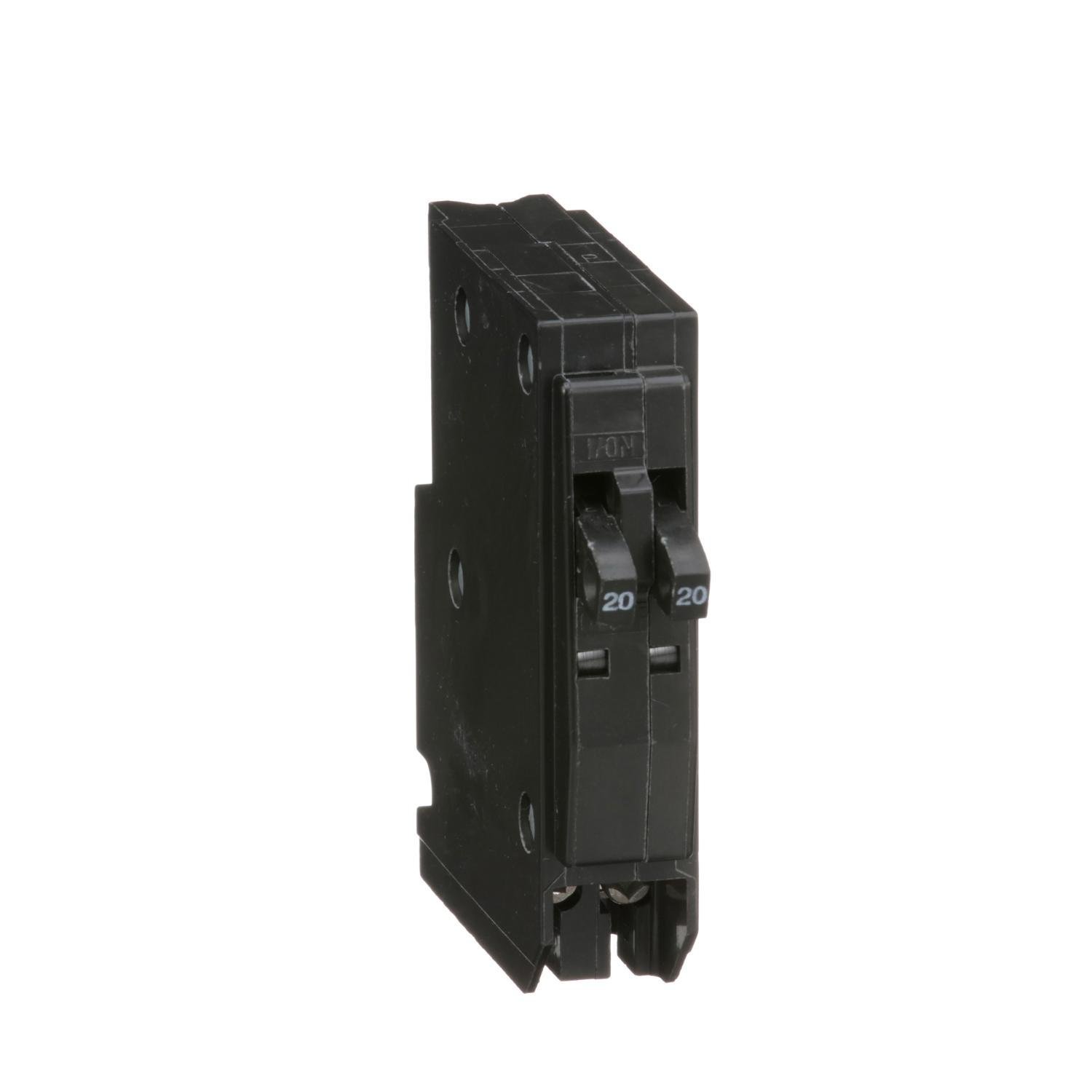 Picture of QOT2020 - Tandem mini circuit breaker, QO, 2 x 1 pole at 20A, 120/240VAC, 10kA, plug in mount