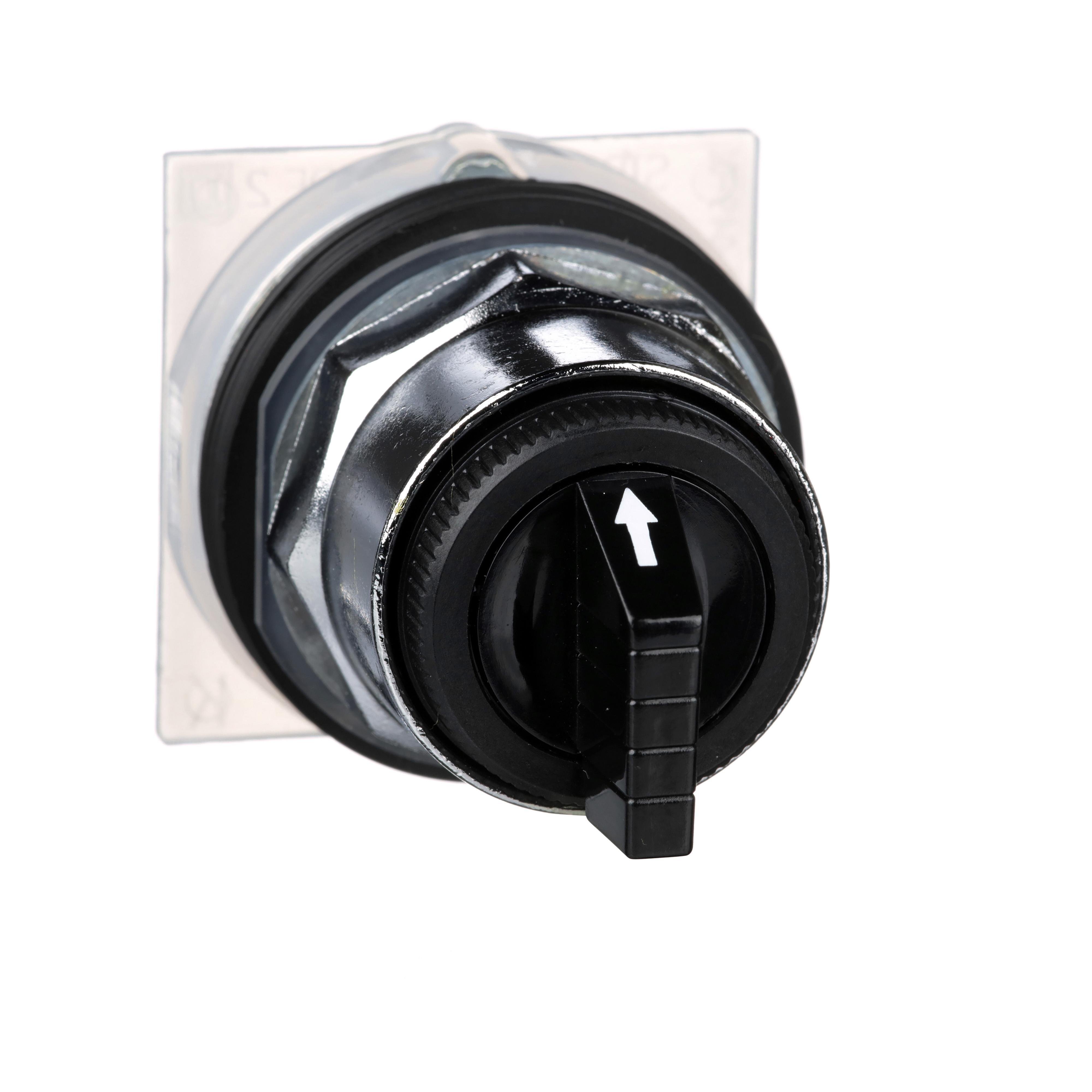 Picture of 9001KS53B - 30mm Push Button, Type K, selector switch, 3 position, C cam, spring return both sides to center, black knob