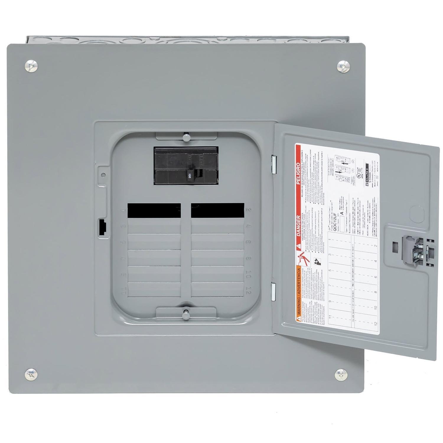 QO112M100PC - Load center, QO, 1 phase, 12 spaces, 24 circuits, 100A convertible main breaker, PoN, NEMA1, combo cover