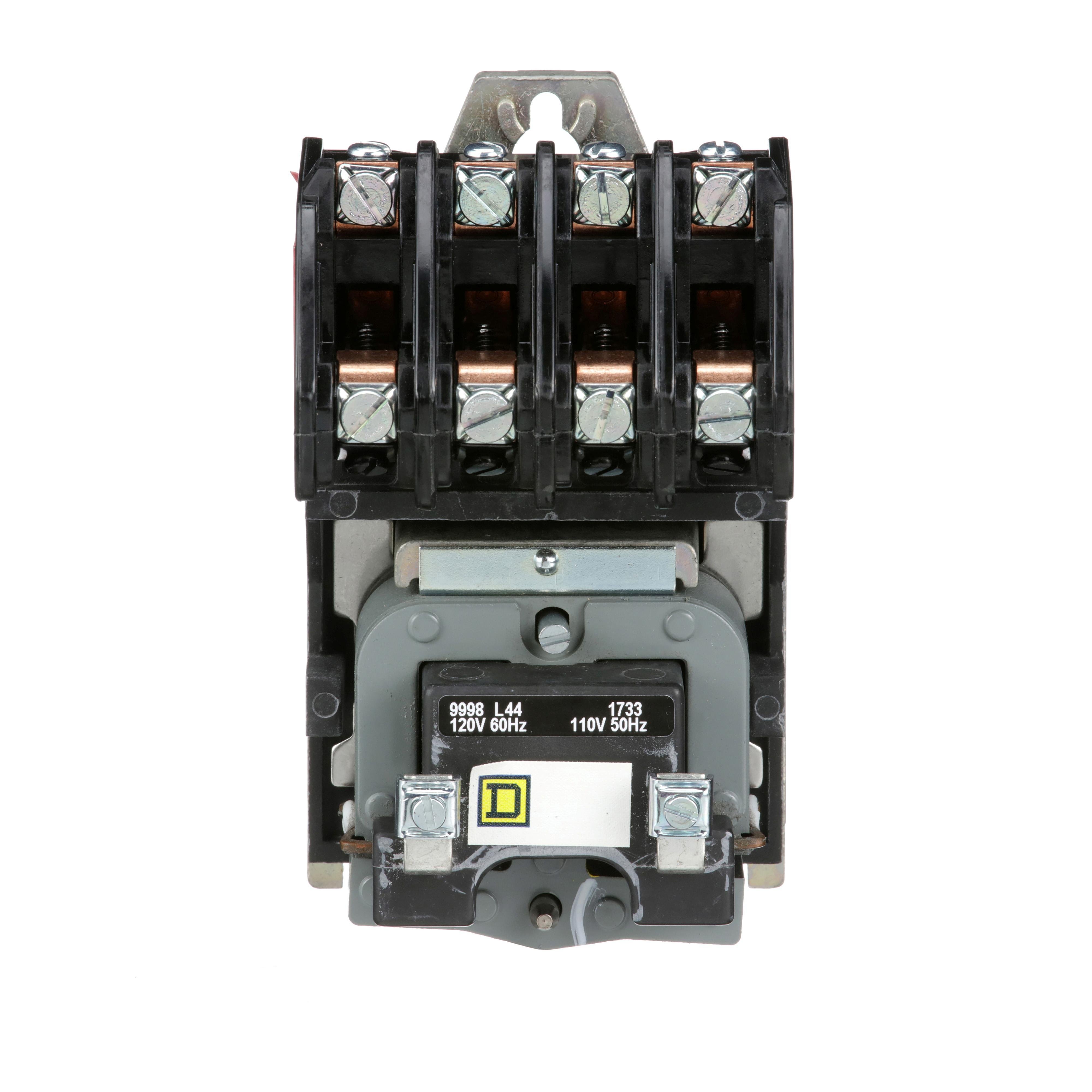 8903LO40V02 - Contactor, Type L, multipole lighting, electrically held, 30A, 4 pole, 600V, 110/120VAC 50/60Hz coil, open style