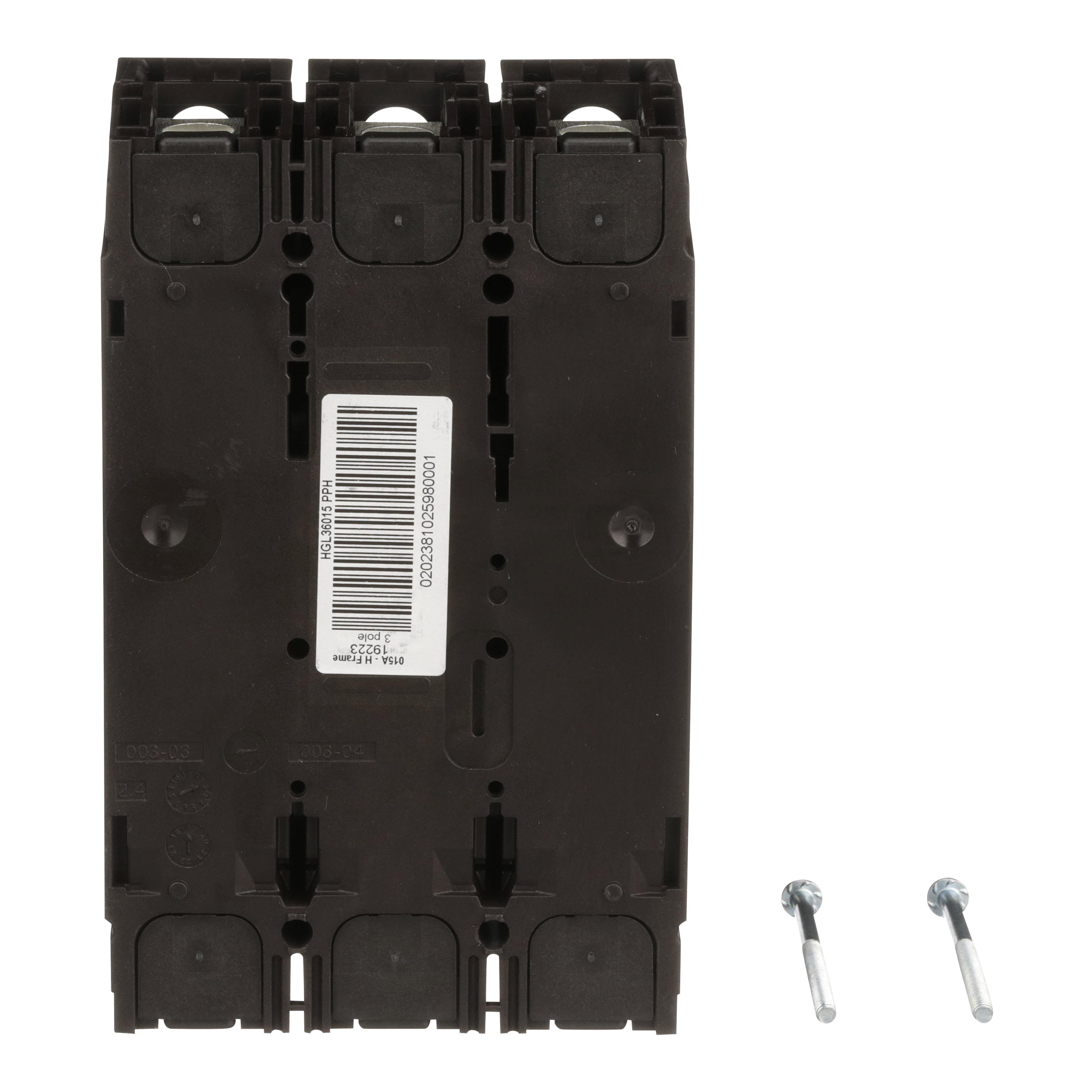 Picture of HGL36015 - Circuit breaker, PowerPacT H, 15A, 3 pole, 600VAC, 18kA, lugs, thermal magnetic, 80%