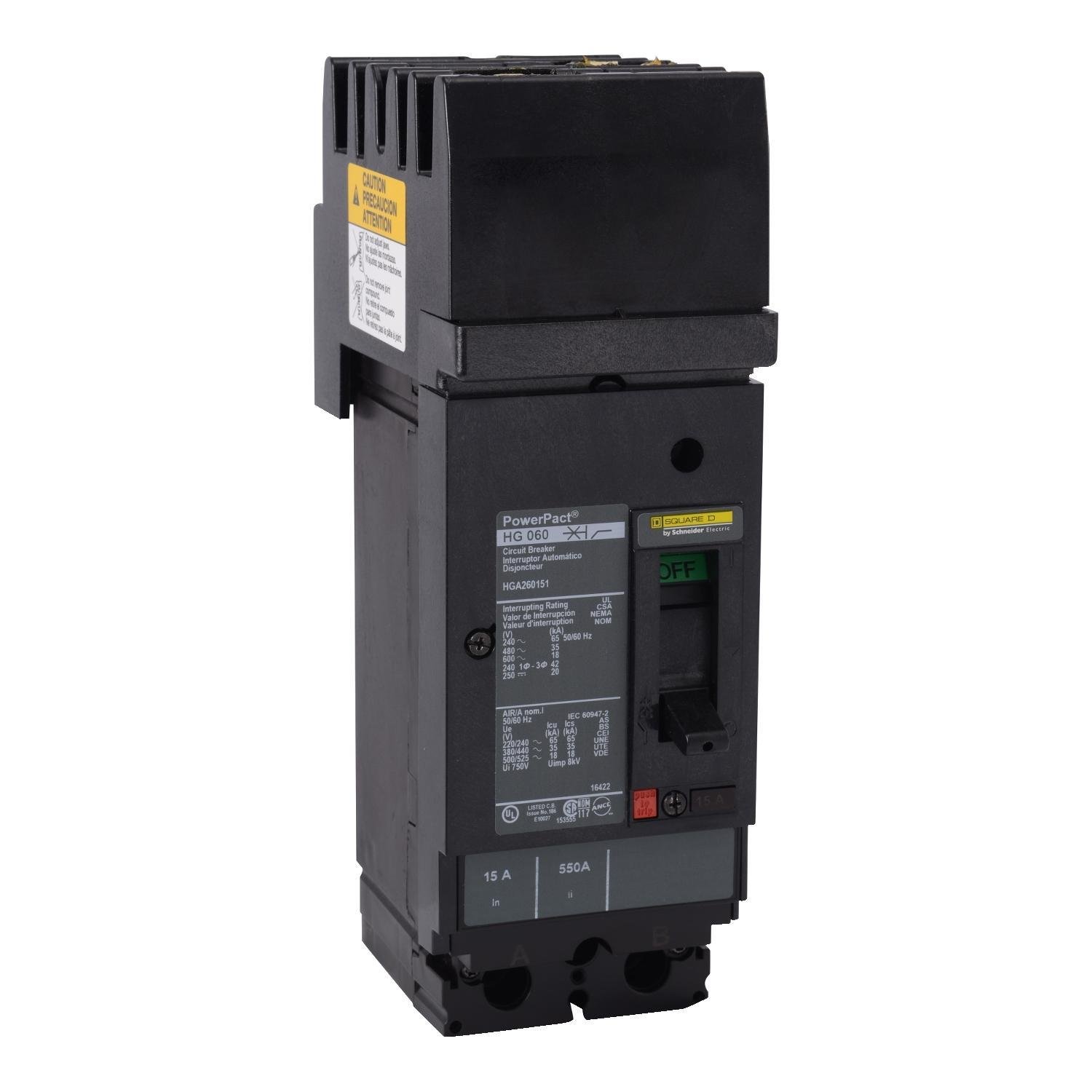 HGA260902 - Circuit breaker, PowerPacT H, 90A, 2 pole, 600VAC, 18kA, I-Line, thermal magnetic, 80%, AC