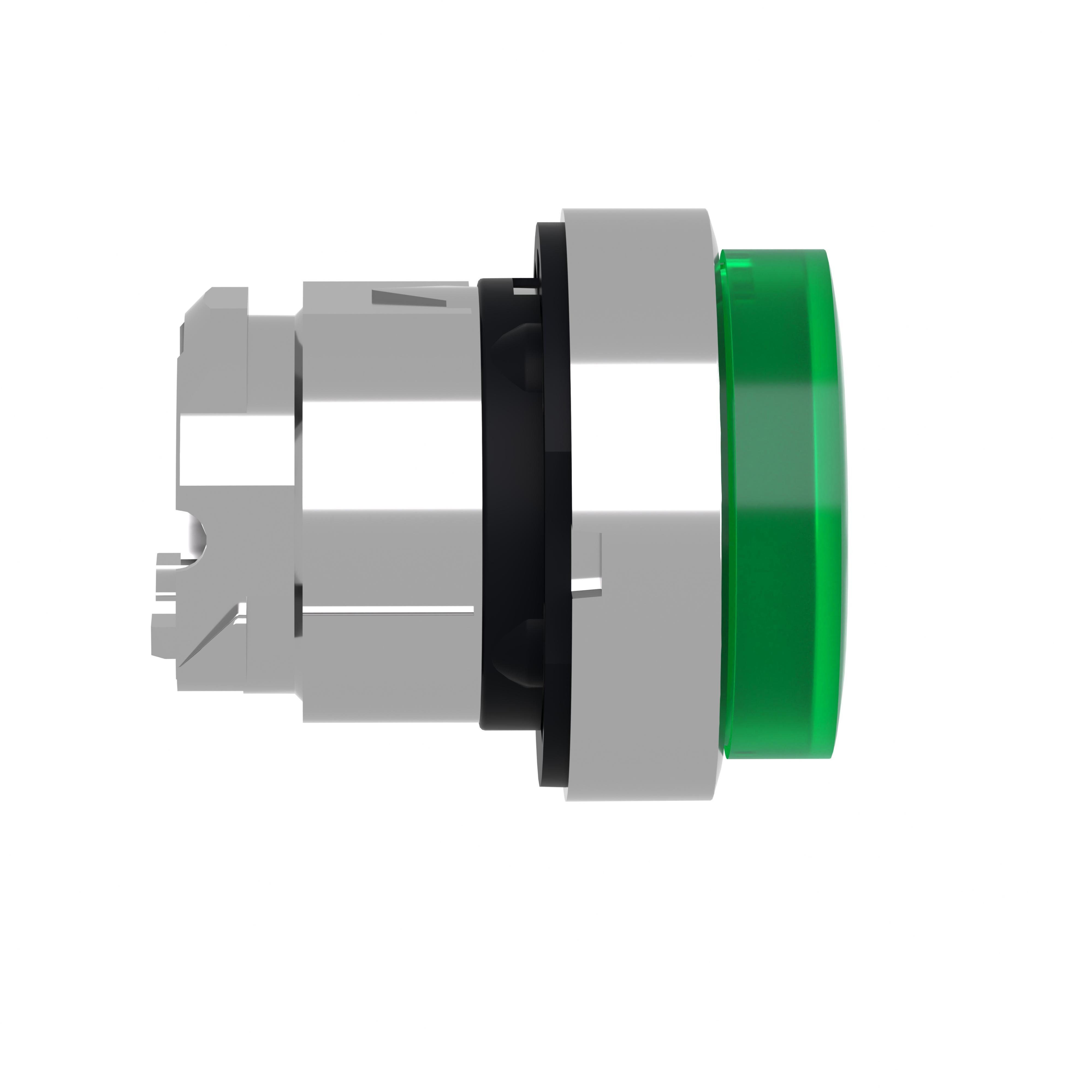 Picture of ZB4BW133 - Head for illuminated push button, Harmony XB4, metal, green projecting, 22mm, universal LED, spring return, plain lens