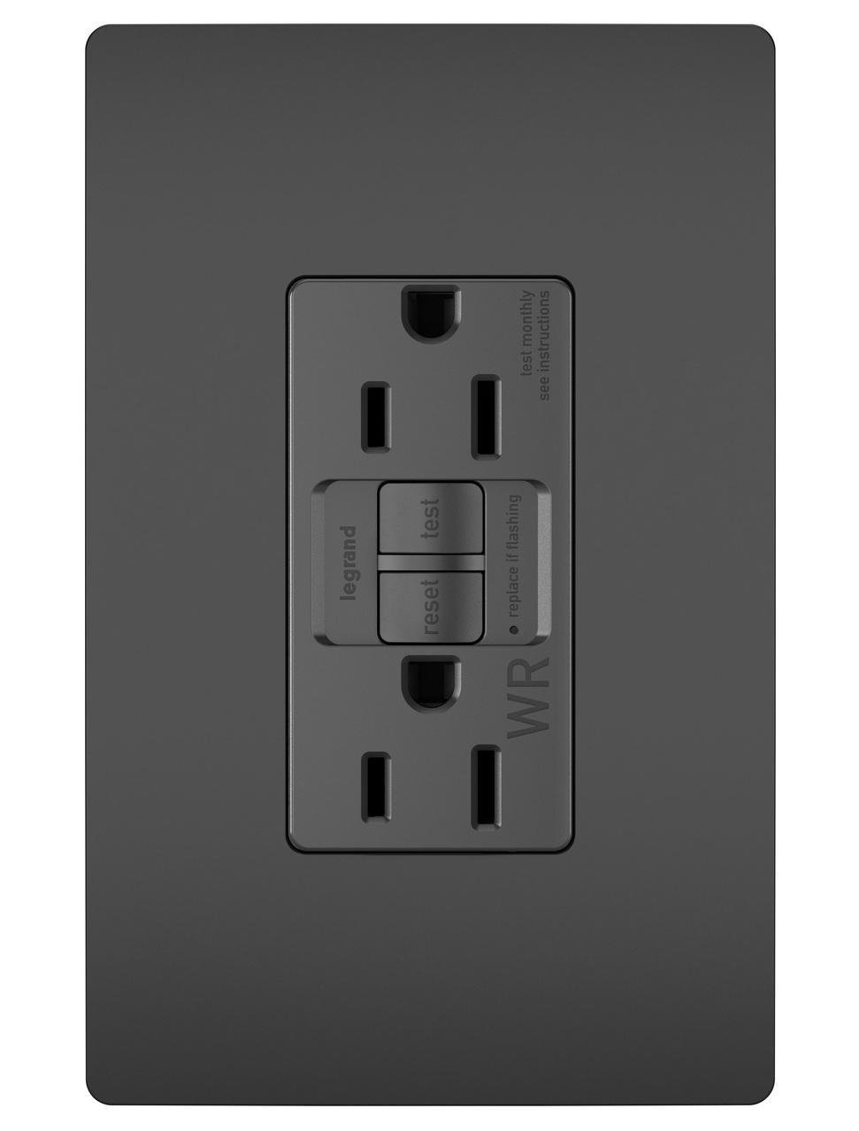Picture of 1597-TRWRBK - radiant® Tamper-Resistant Weather-Resistant 15A Duplex Self-Test GFCI Receptacles with SafeLock® Protection, Black