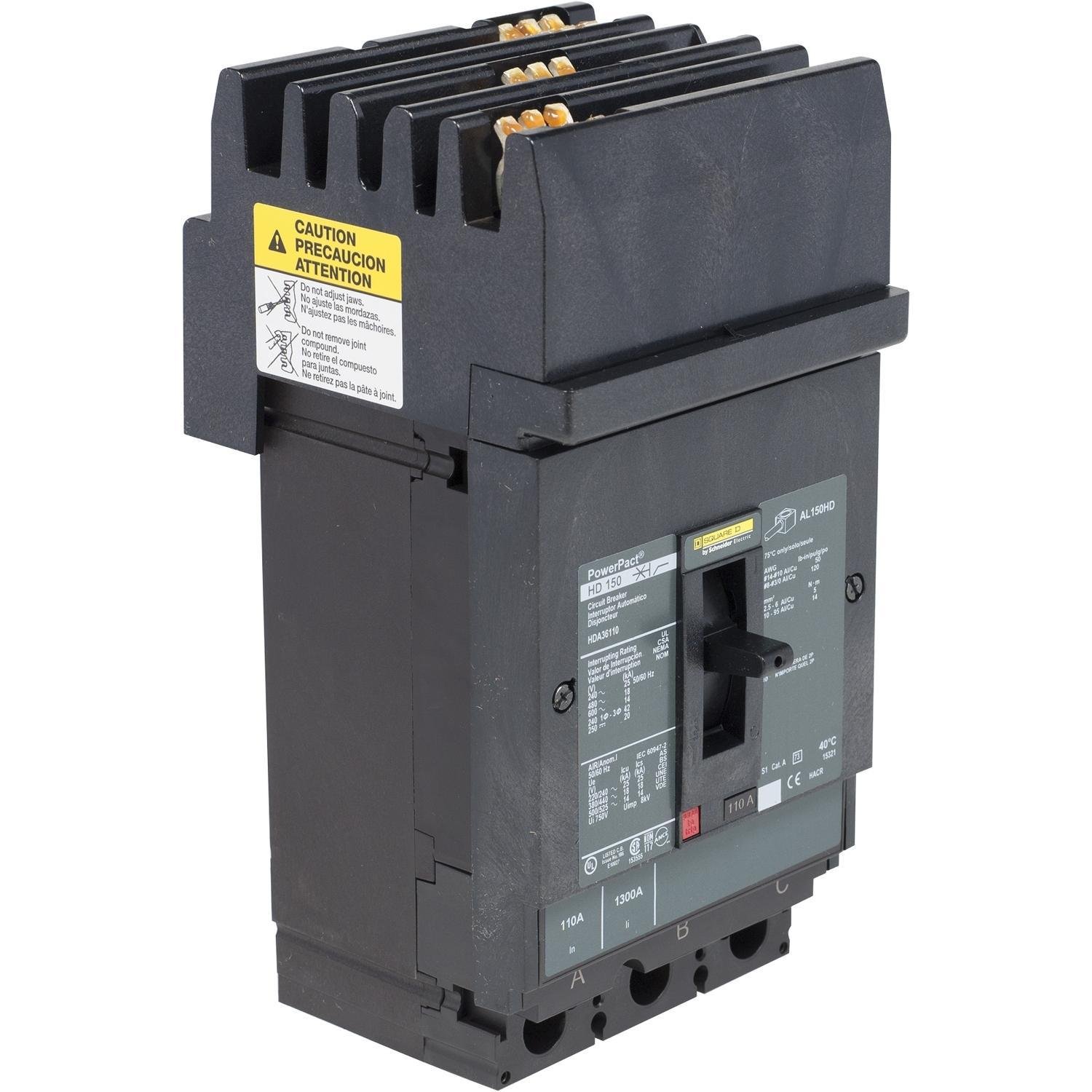 HDA36150U31X - Circuit breaker, PowerPacT H, 150A, 3 pole, 600VAC, 14kA, I-Line, Micrologic 3.2, 80%, ABC