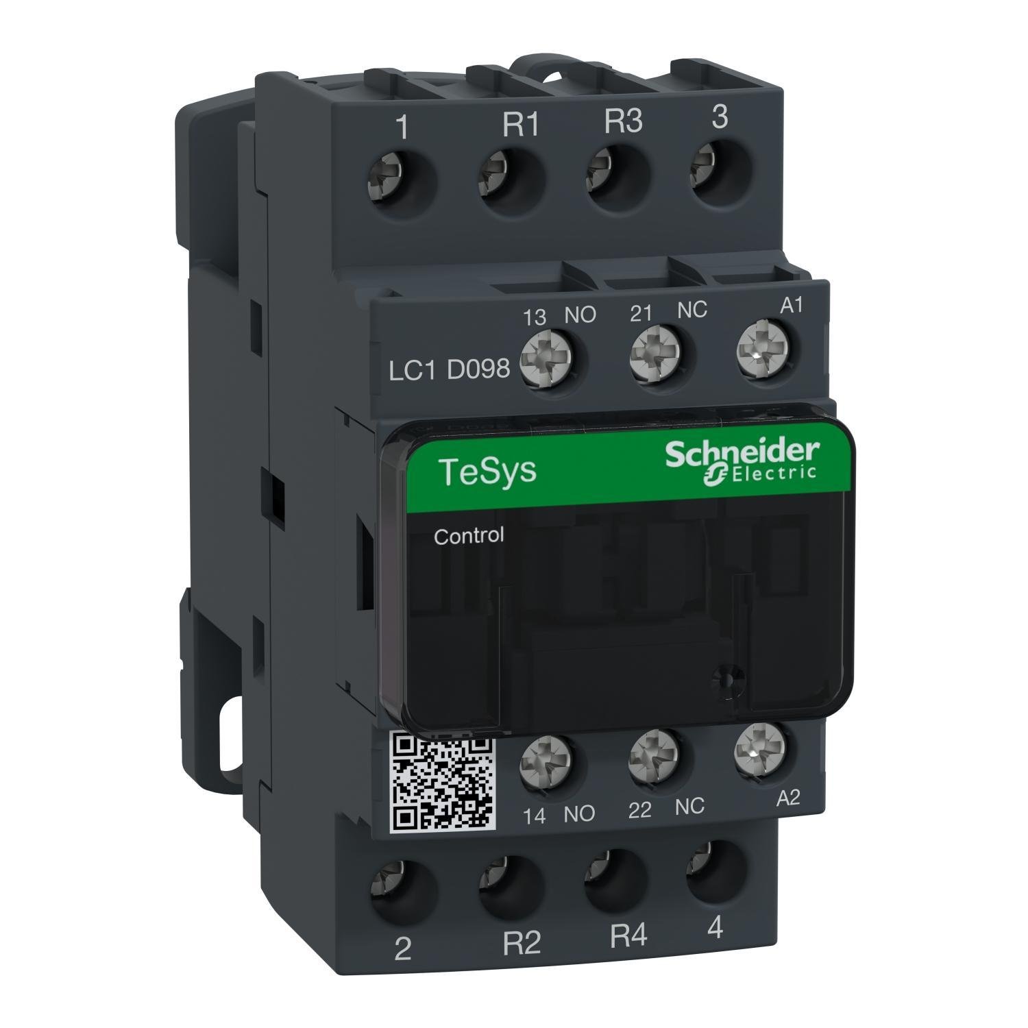 Picture of LC1D098G7 - IEC contactor, TeSys Deca, nonreversing, 20A resistive, 4 pole, 2 NO and 2 NC, 120VAC 50/60Hz coil, open style