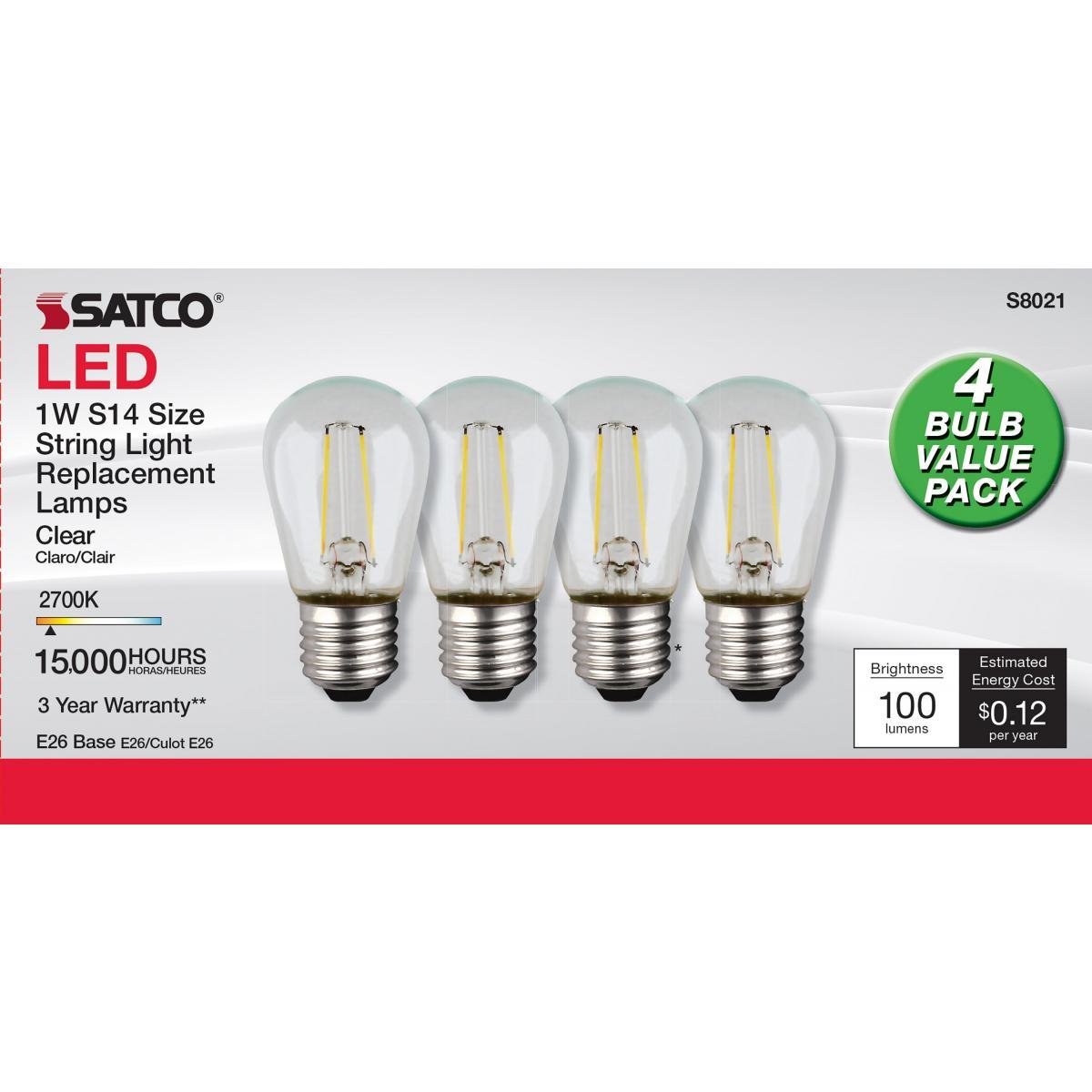 Picture of S8021 - S14 LED String Light Replacement Bulb - 2700K - 120 Volt - Replacement 4-pack