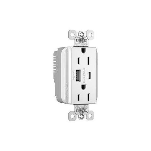 Picture of PTTR15ACUSBW - PlugTail® 15A 125V Commercial Spec-Grade USB Type A/C Outlet, White