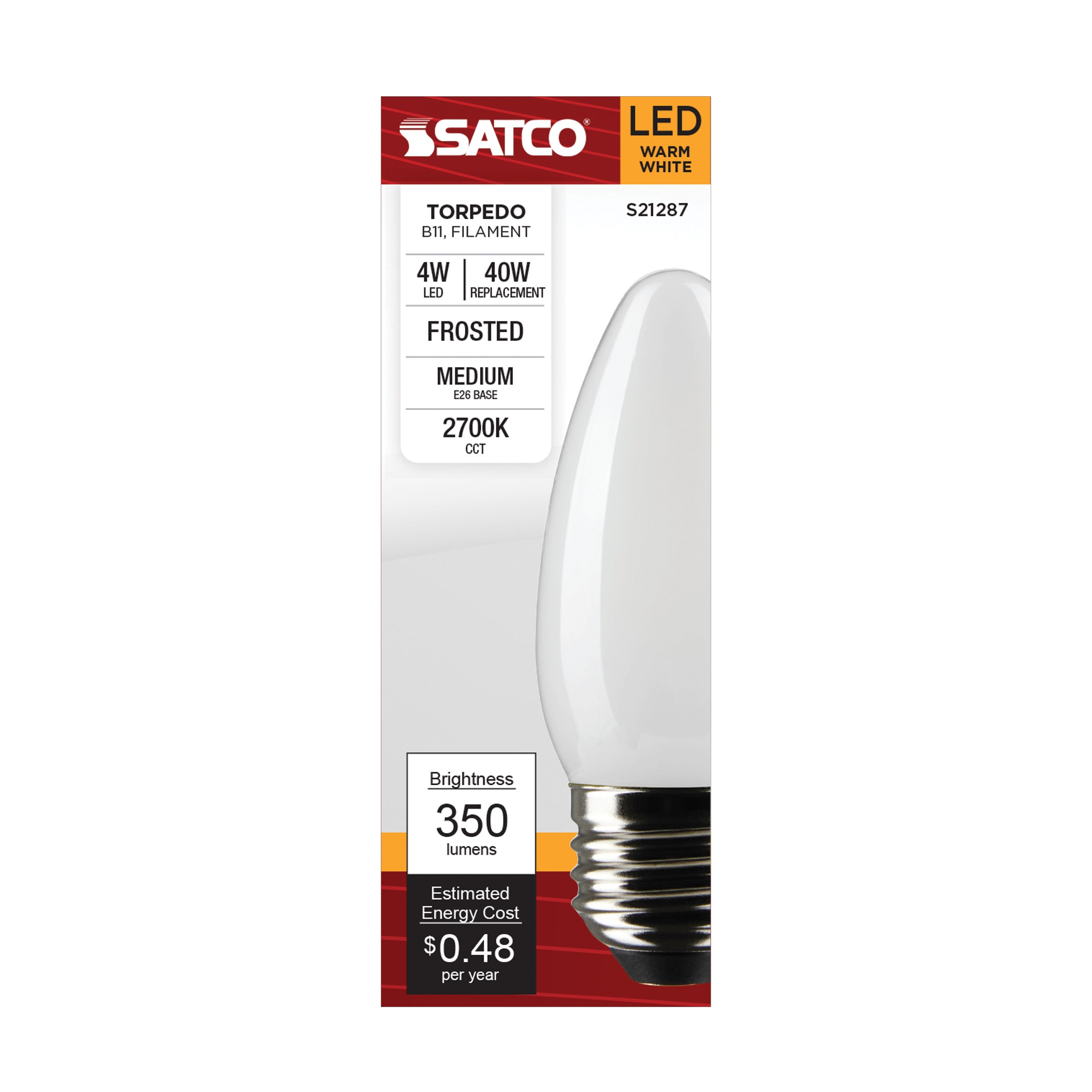 Picture of S21287 - 4 Watt B11 LED - Frost - Medium base - 90 CRI - 2700K - 120 Volt