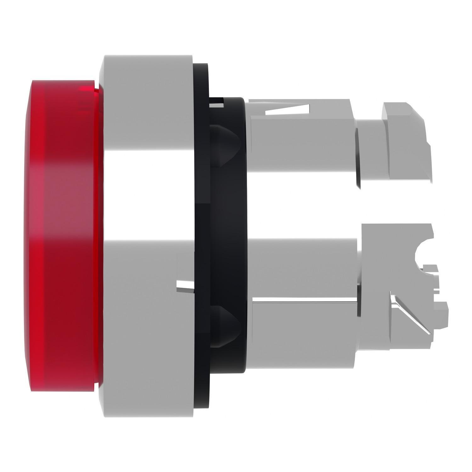 Picture of ZB4BW143 - Head for illuminated push button, Harmony XB4, metal, red projecting, 22mm, universal LED, spring return, plain lens