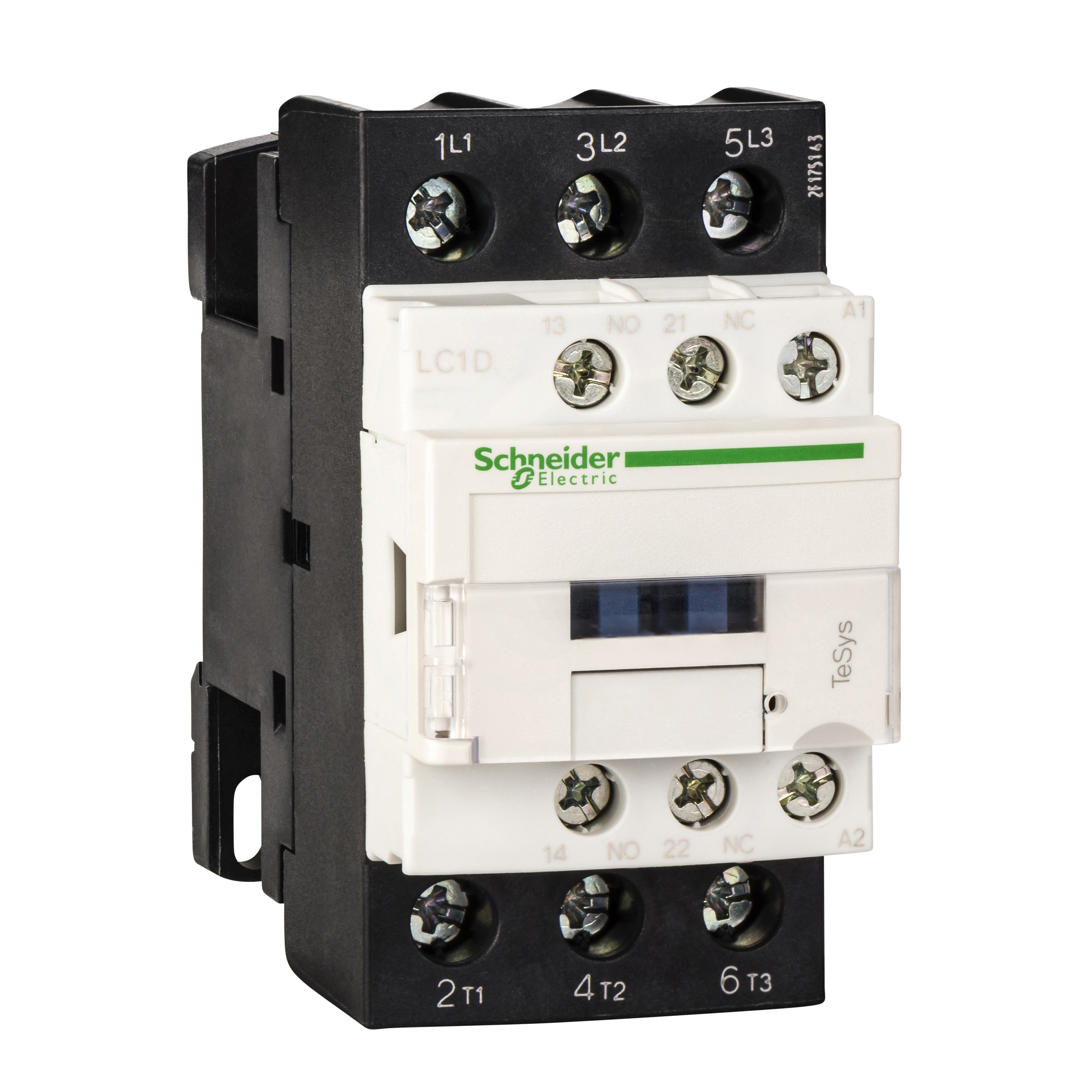 LC1D25X7 - IEC contactor, TeSys Deca, nonreversing, 25A, 15HP at 480VAC, up to 100kA SCCR, 3 phase, 3 NO, 600VAC 50/60Hz coil, open