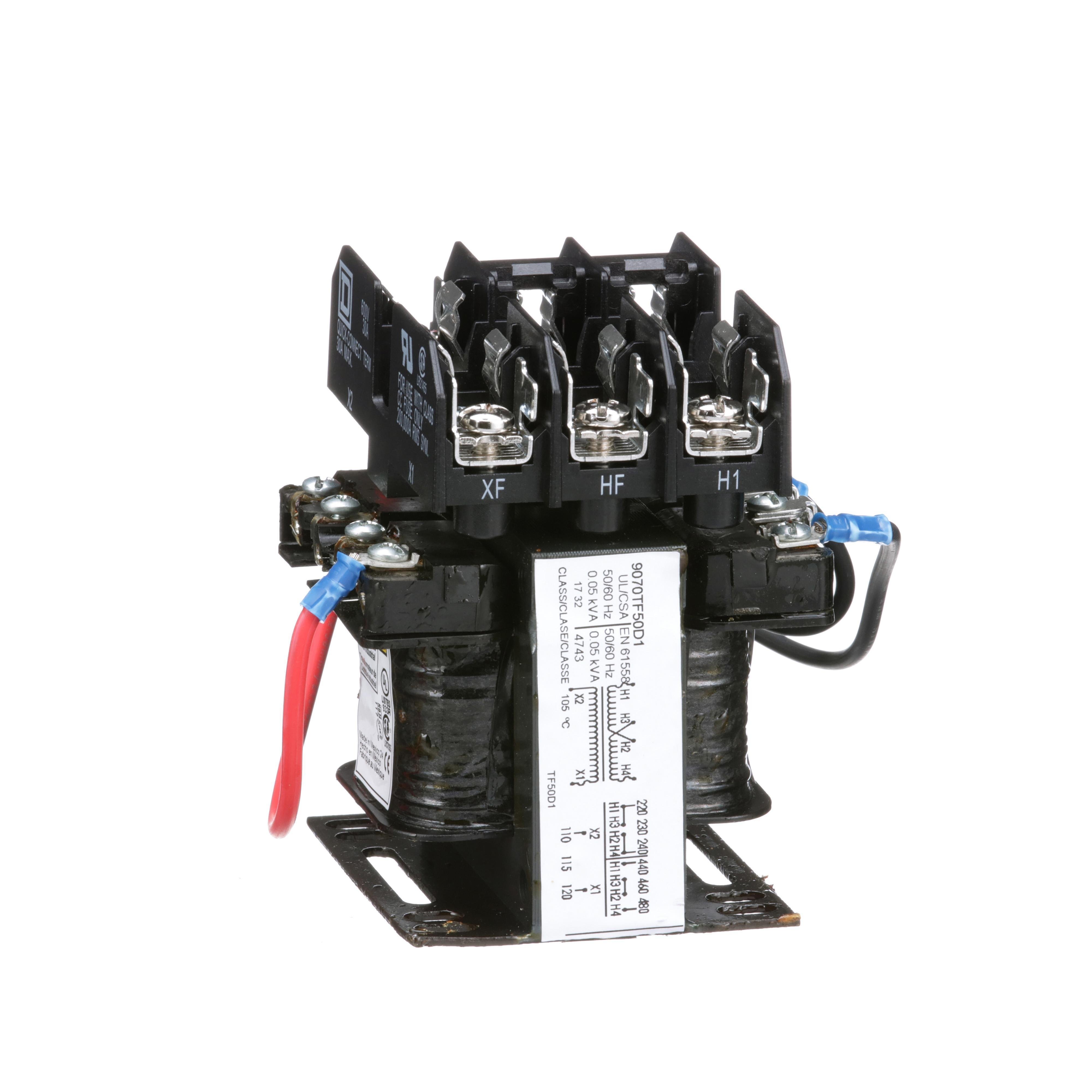 Picture of 9070TF50D1 - Industrial control transformer, Type TF, 1 phase, 50VA, 240x480V primary, 120V secondary, 50/60Hz