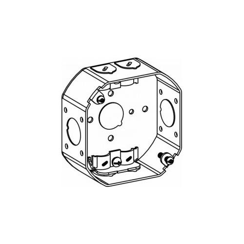 4RB-NM - 1-1/2" DEEP, 4" (4O) WELDED OCTAGON STEEL BOX WITH NM CLAMPS