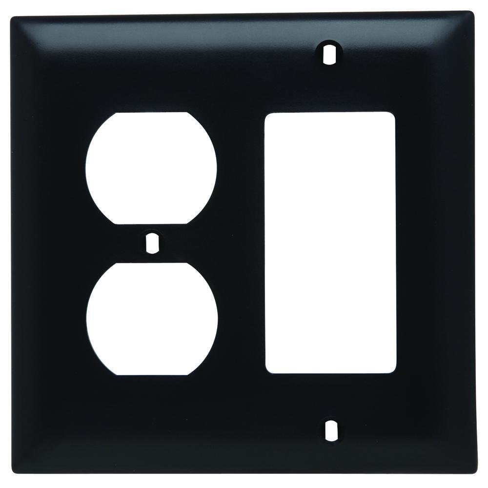 TP826BK - TradeMaster® 2-Gang Nylon Wall Plate, 1 Duplex Receptacle Opening, 1 Decorator Opening, Black