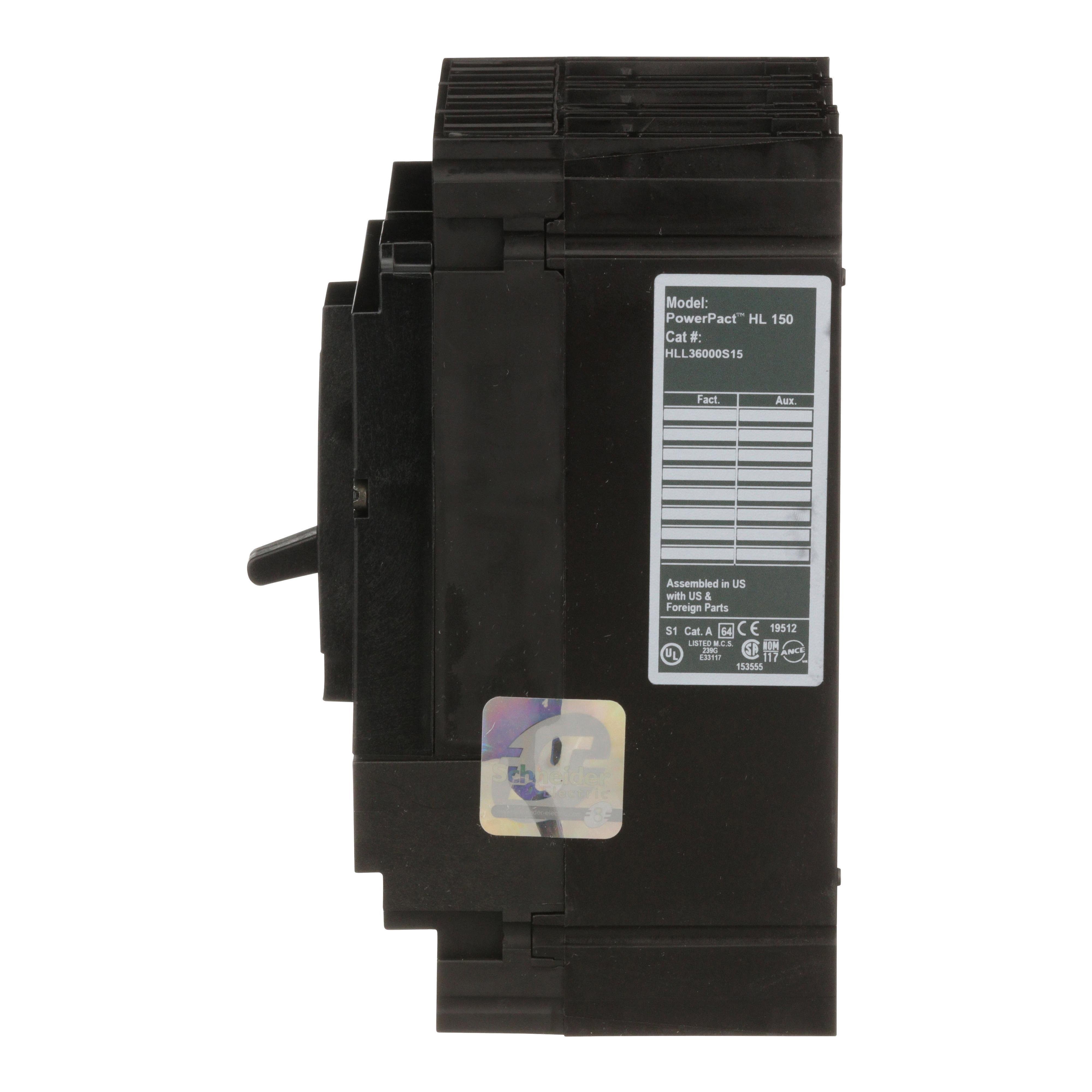 Picture of HLL36000S15 - Automatic switch, PowerPacT H, 150A, 3 pole, 600VAC, 50kA, lugs, magnetic