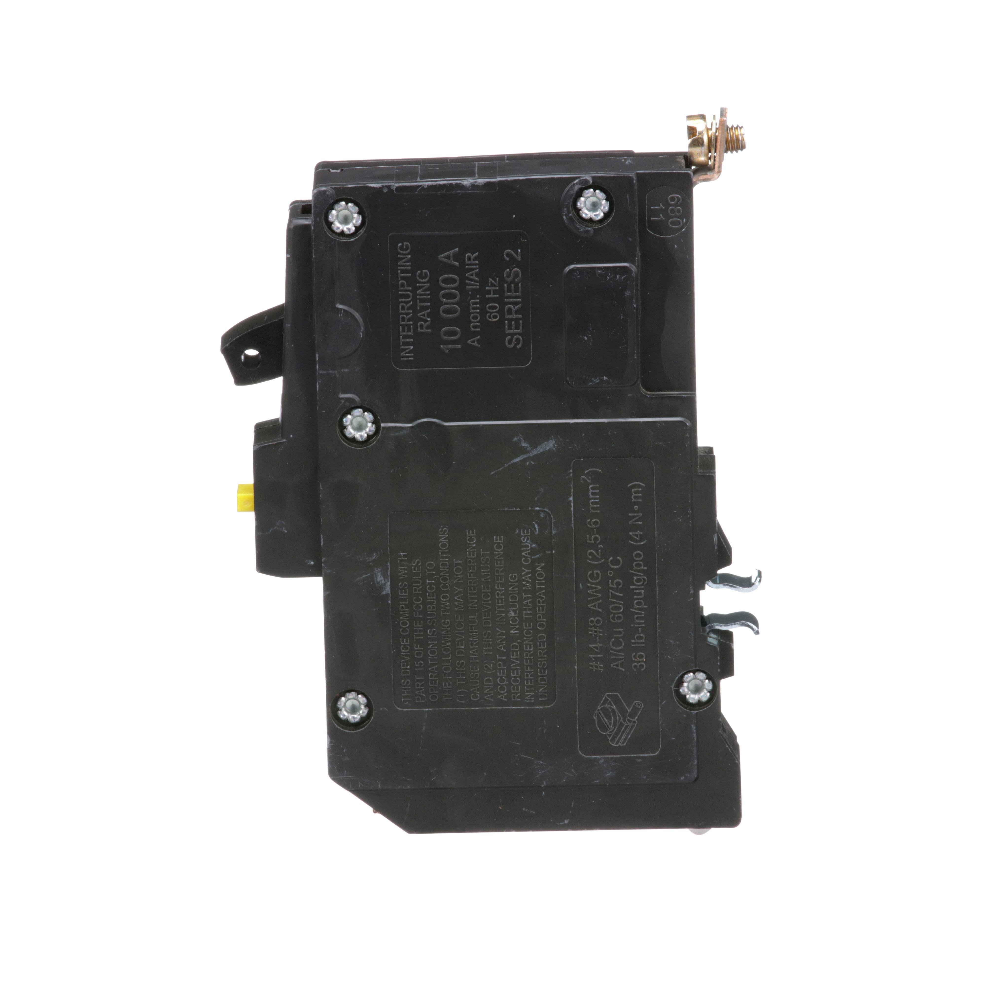 Picture of QOB120GFI - [TAA] Mini circuit breaker, QO, 20A, 1 pole, 120VAC, 10kA, bolt on, 6mA grd fault A, pigtail