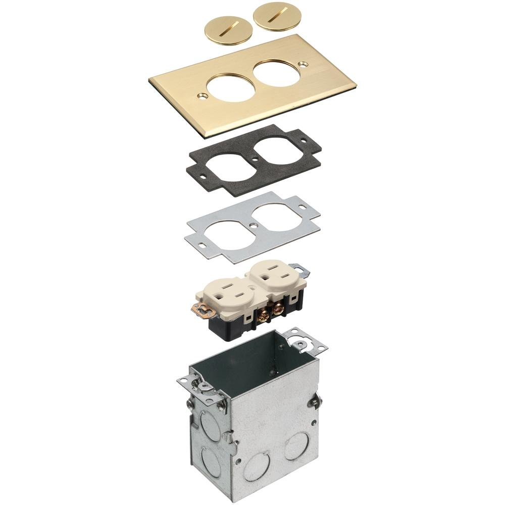 FLB5321MB - Floor box kit with steel box and metallic cover with threaded plugs. Single Gang. Brass.