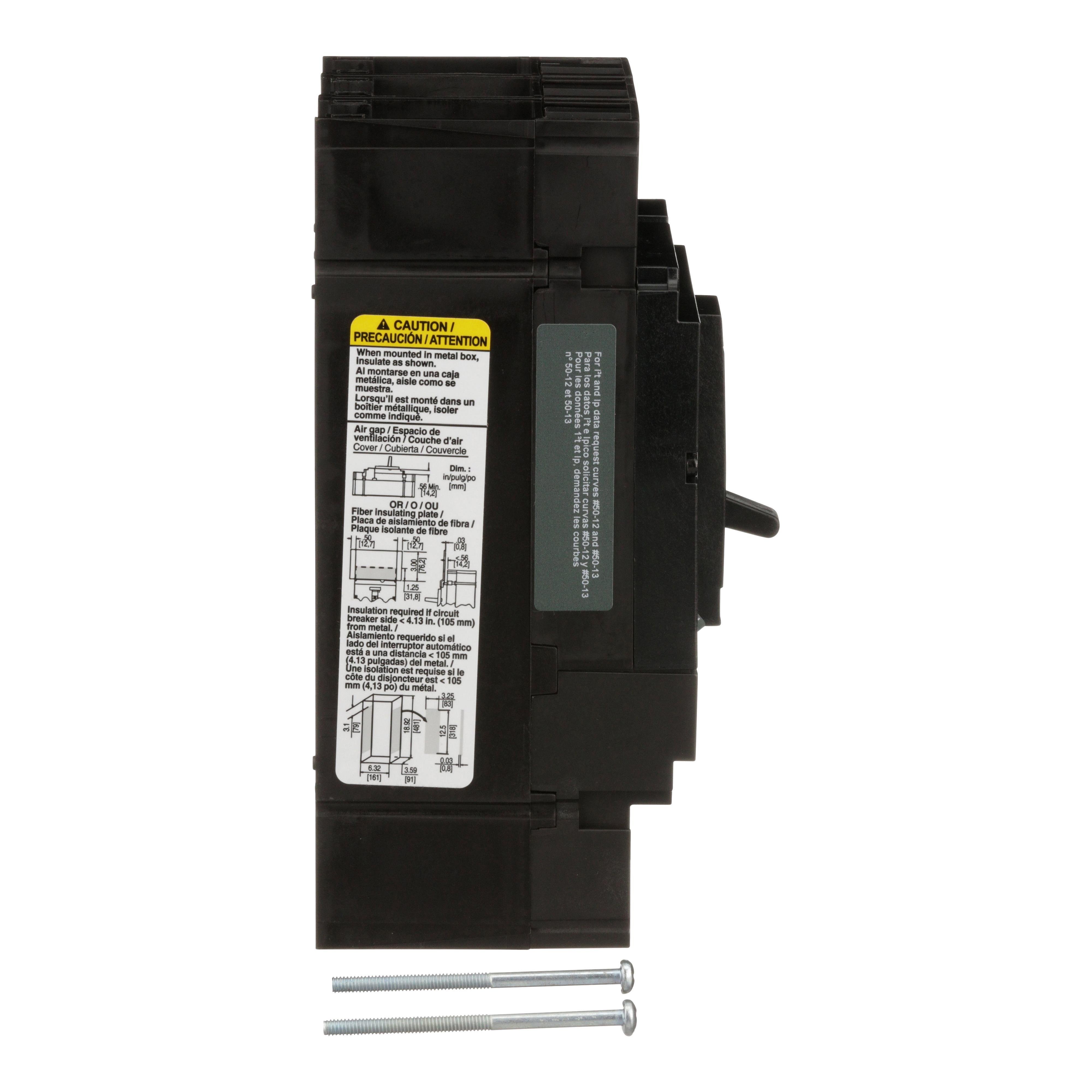 Picture of JLL36250 - Circuit breaker, PowerPacT J, 250A, 3 pole, 600VAC, 50kA, lugs, thermal magnetic, 80%