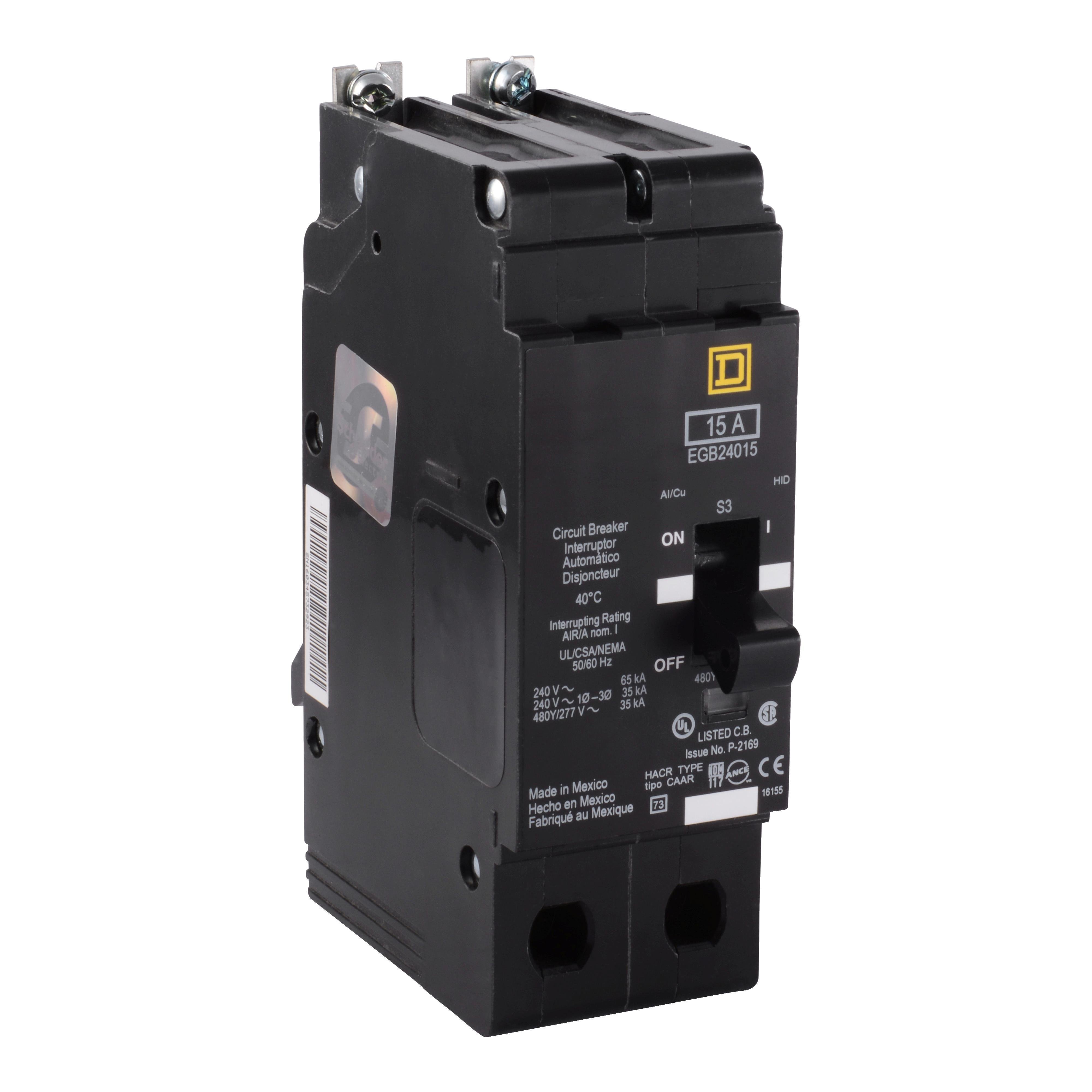 Picture of EGB24015 - Mini circuit breaker, E-Frame, 15A, 2 pole, 480Y/277VAC, 65kA max, bolt on [TAA]