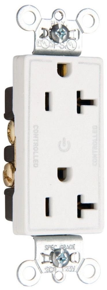 26352CDW - 20A 125V Dual-Controlled Plug Load Decorator Duplex Receptacle, White