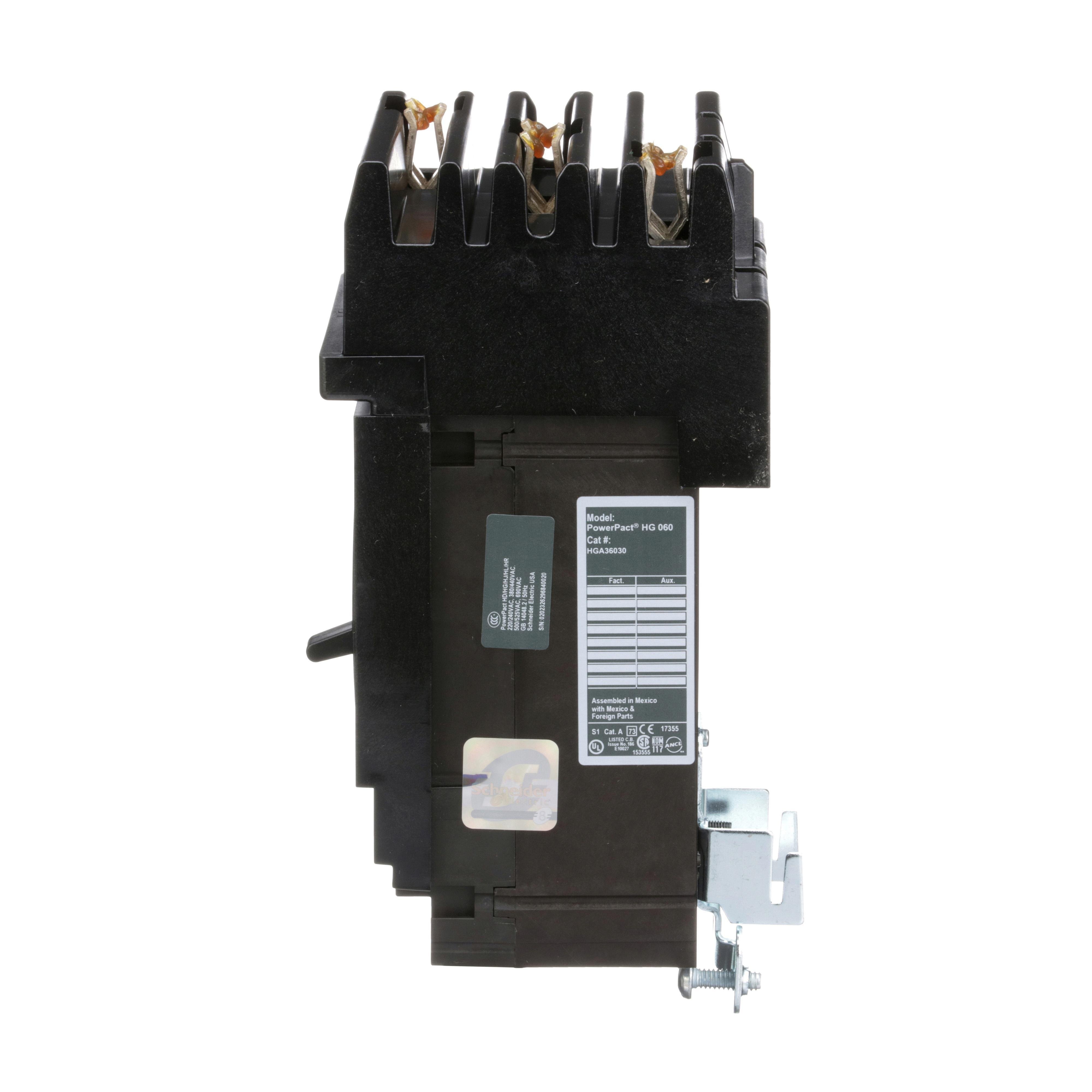 Picture of HGA36030 - Circuit breaker, PowerPacT H, 30A, 3 pole, 600VAC, 18kA, I-Line, thermal magnetic, 80%, ABC