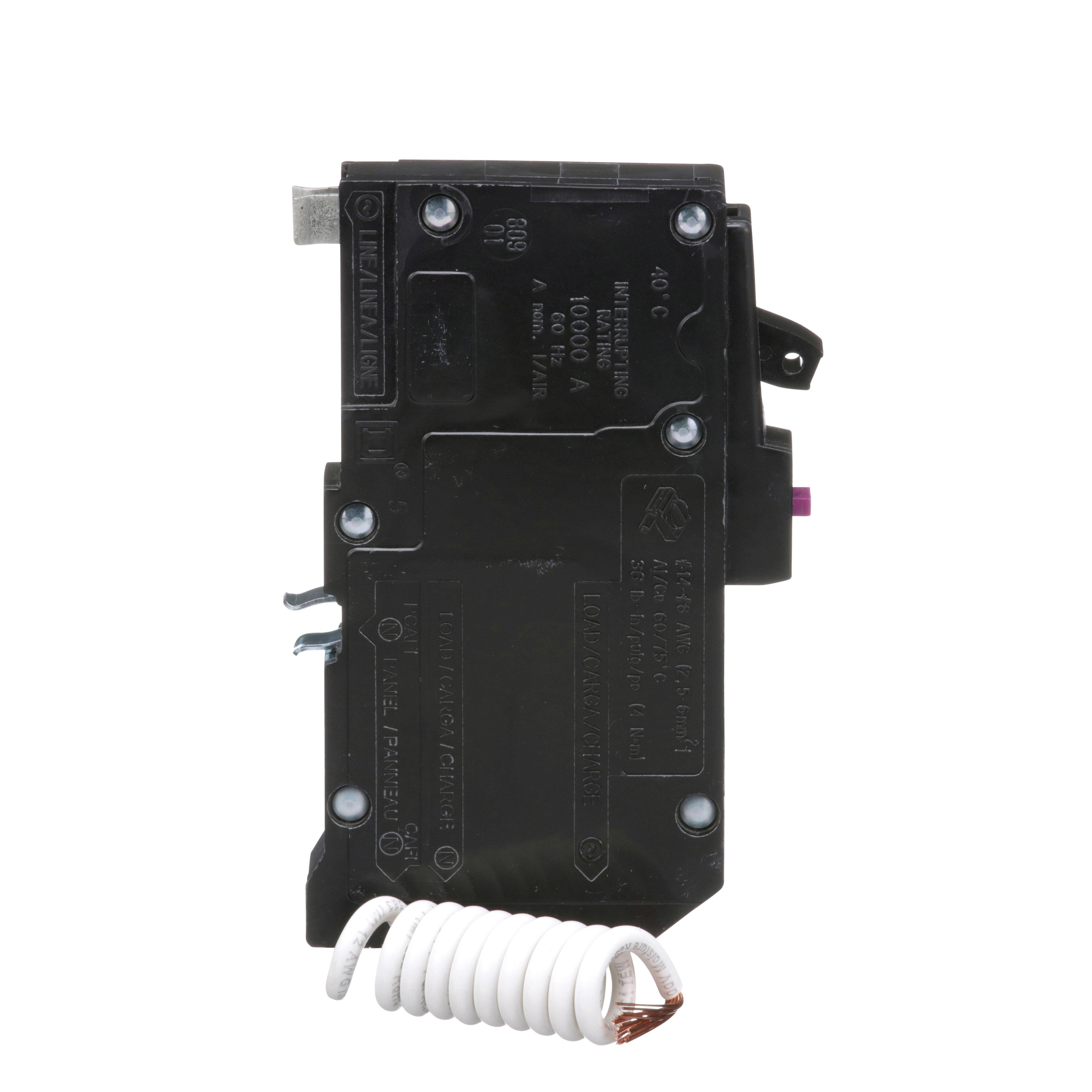Picture of QO115DF - [TAA] Mini circuit breaker, QO, 15A, 1 pole, 120VAC, 10kA, plug in, dual function, pigtail