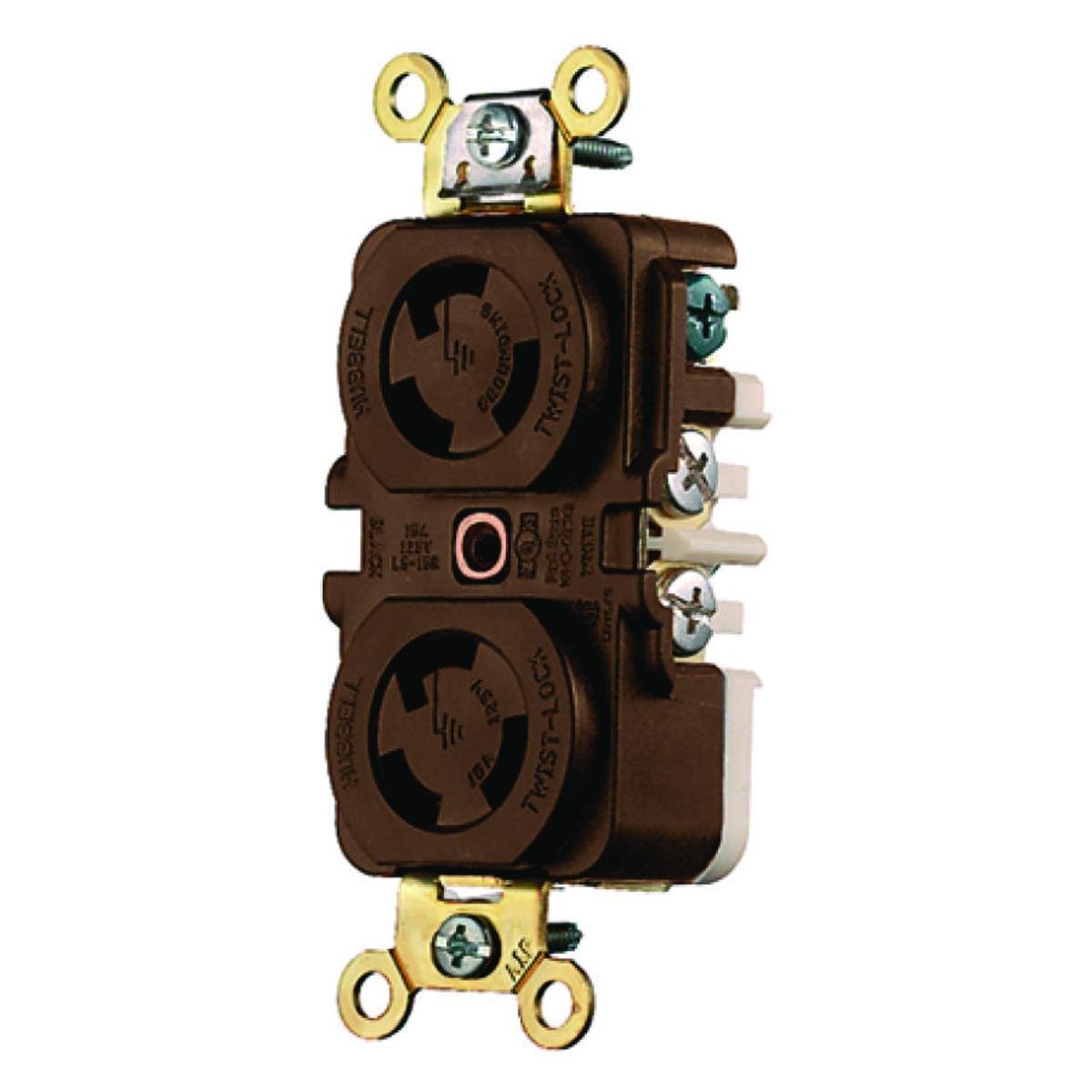Picture of HBL4700 - Locking Devices, Twist-Lock®, Industrial, Duplex Receptacle, 15A 125V, 2-Pole 3-Wire Grounding, L5-15R, Screw Terminal, Brown