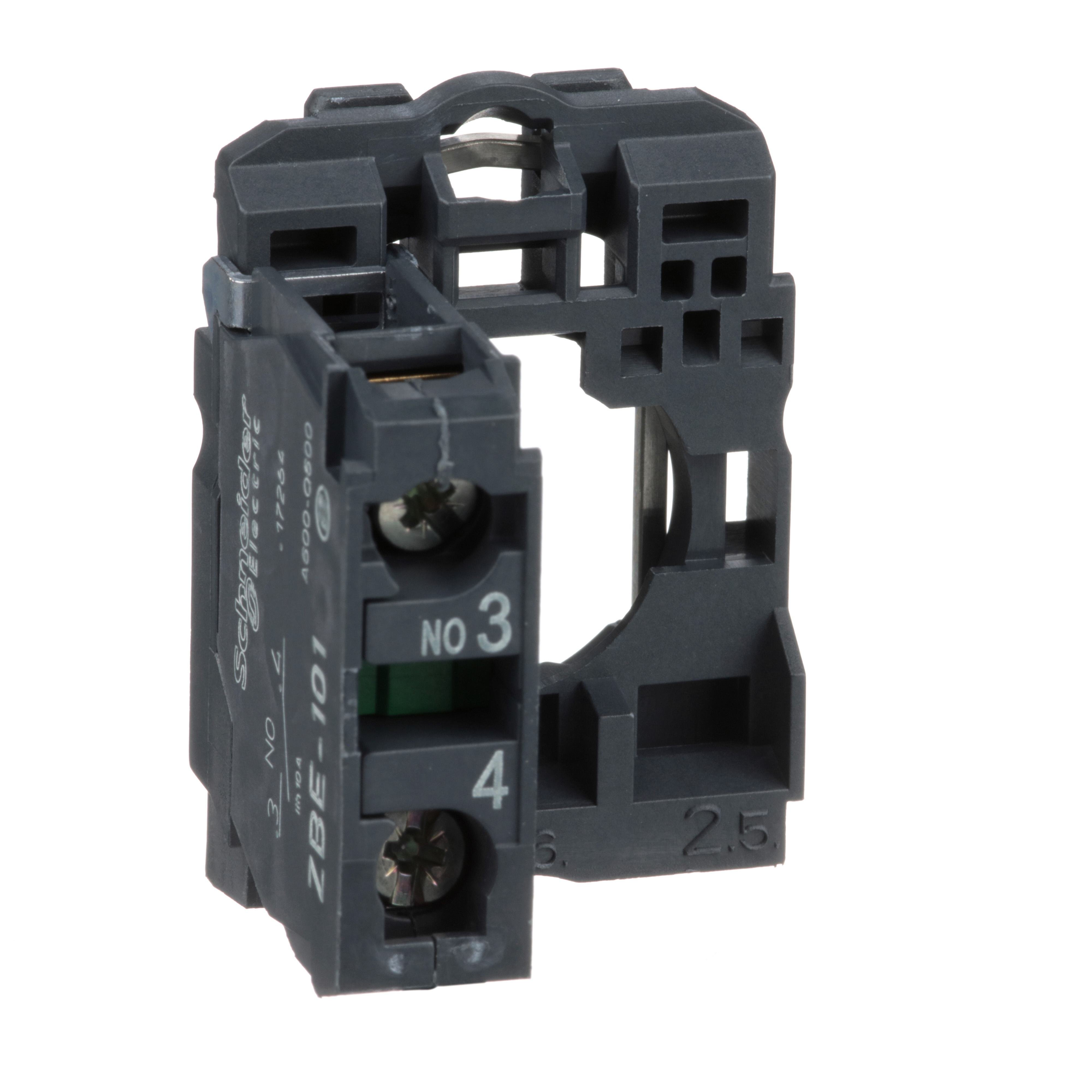 Picture of ZB5AZ101 - Harmony, 22mm Push Button, XB5A operators, contact block, with mounting collar, 1 NO, screw clamp terminal