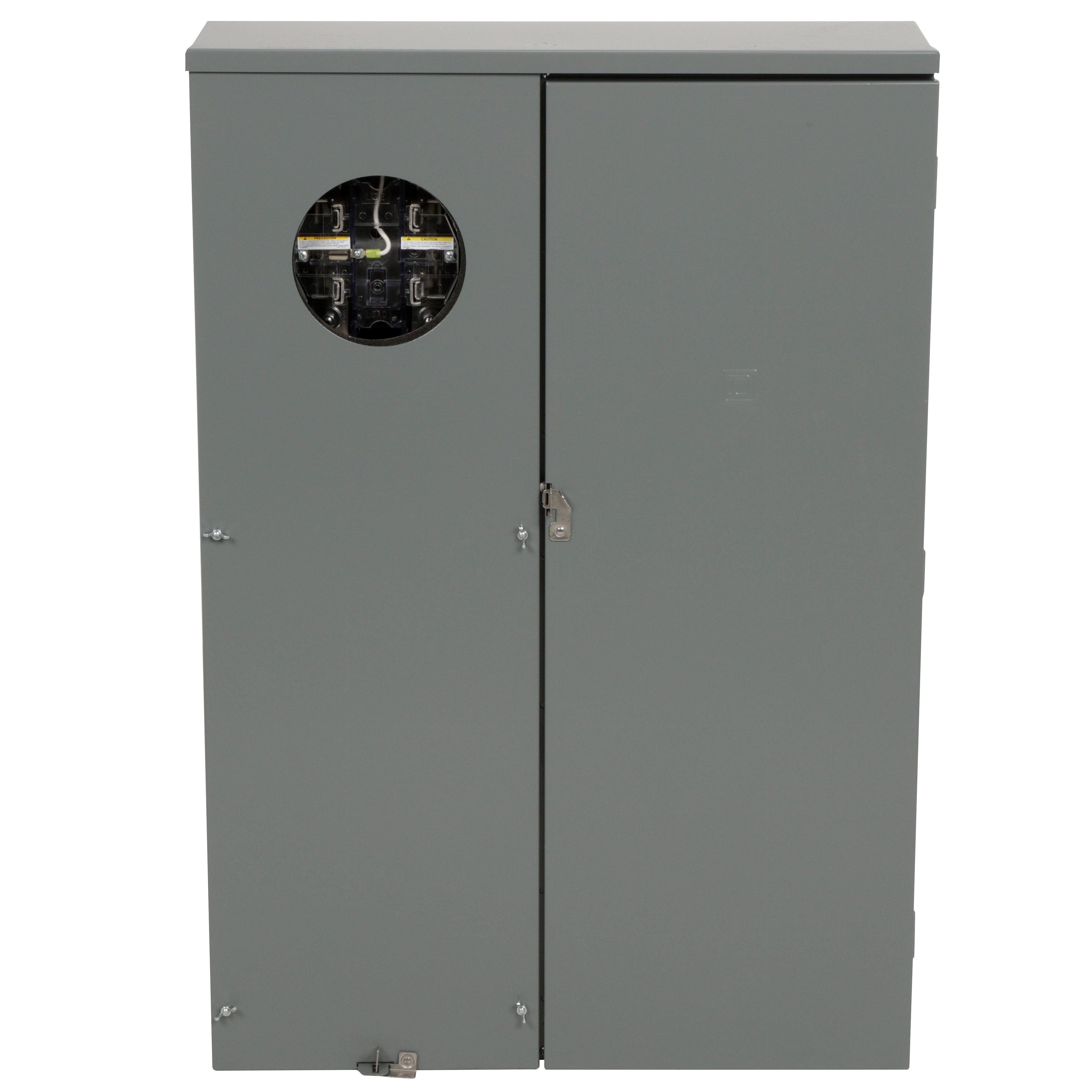 QU816D400SL - Meter mains, QO, CSED, ringless socket, 400A, surface mount, maximum 8 spaces, 16 circuits, Class 320 with lever bypass