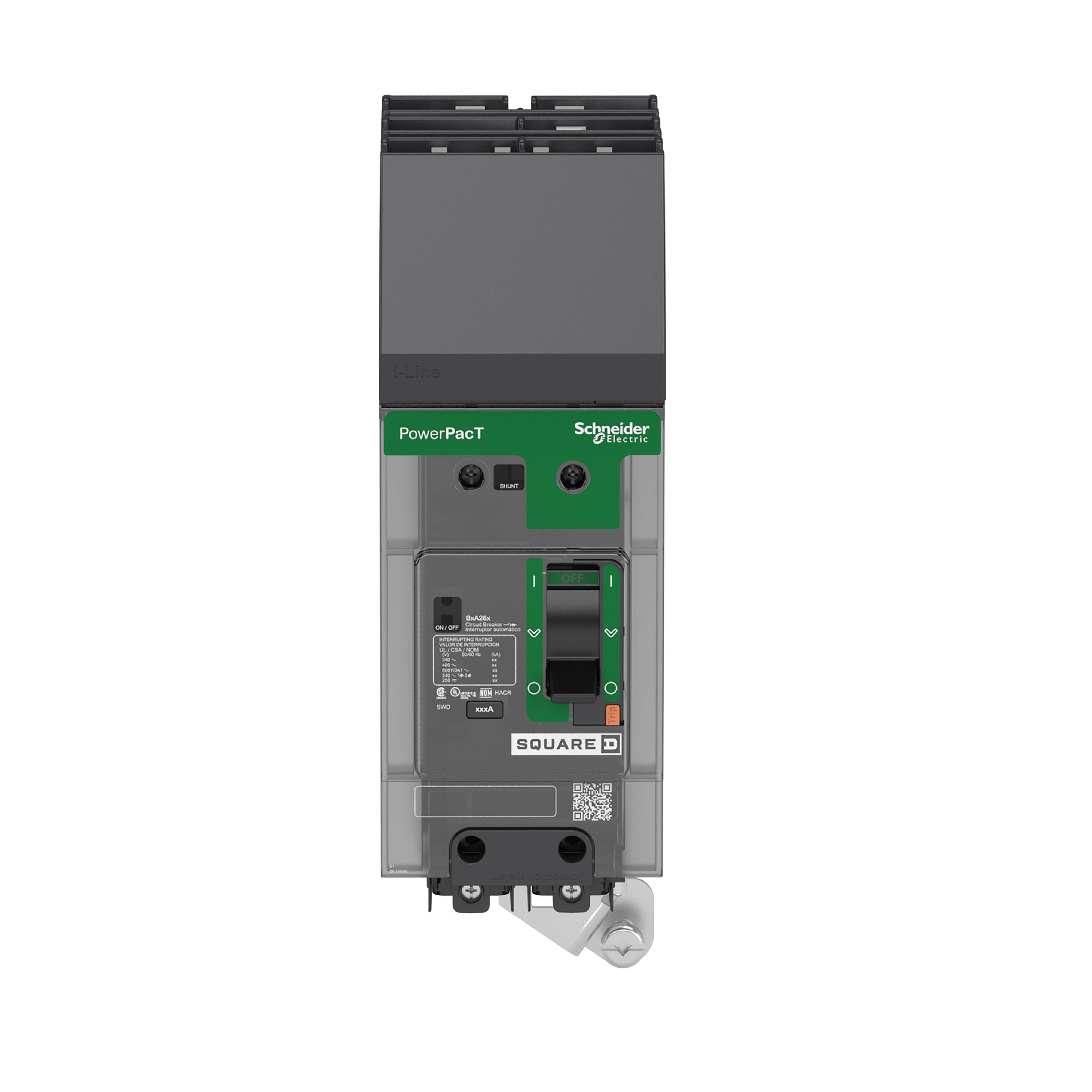 Picture of BDA260802 - Circuit breaker, PowerPacT B, 80A, 2 pole, 600Y/347VAC, 14kA, I-Line, thermal magnetic, 80%, AC