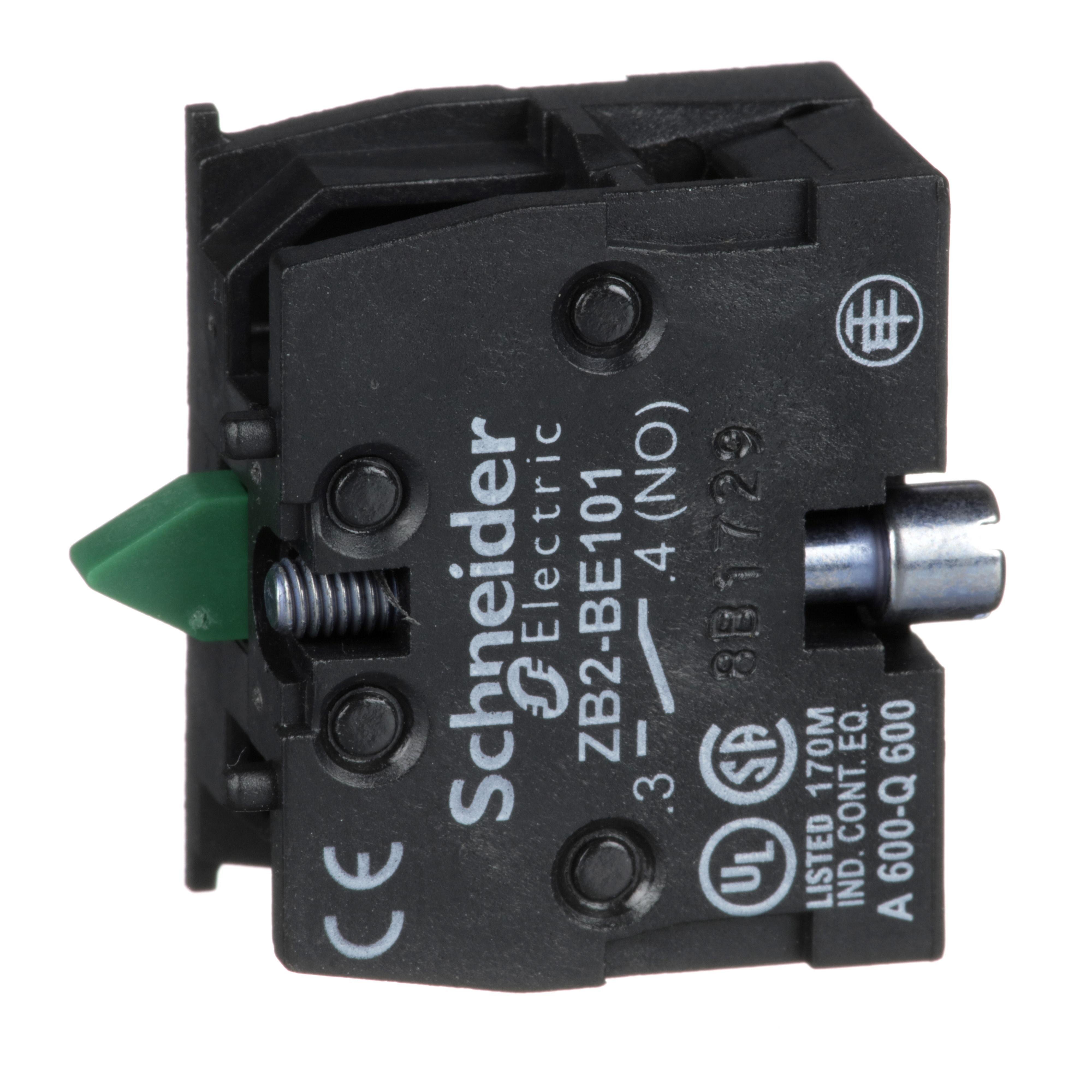 Picture of ZB2BE101 - Harmony, 22mm Push Button, add on contact block, 1 NO, screw clamp terminal
