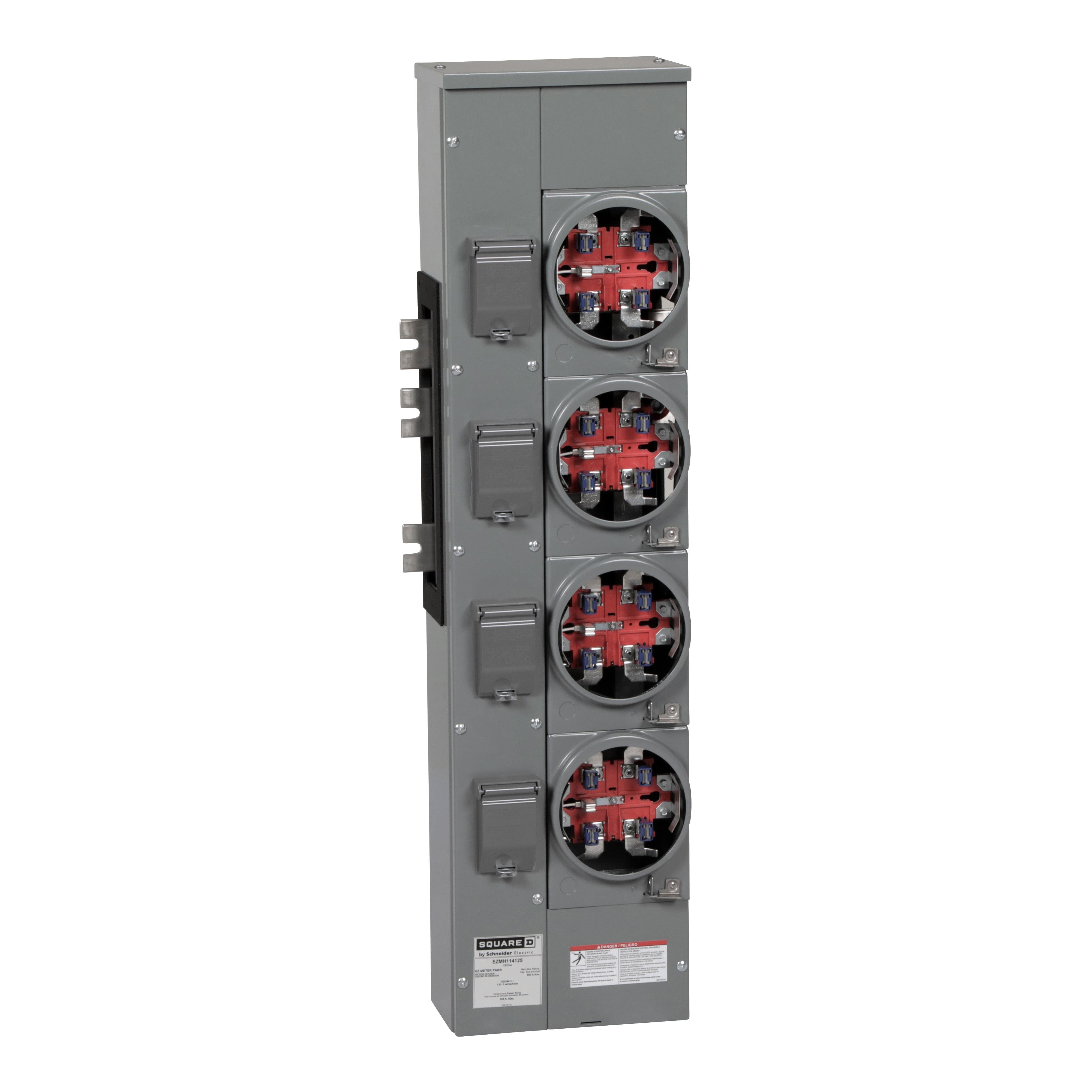 EZMH114125 - Branch unit, EZ Meter-Pak, 125A, 4 x 5 jaw sockets, 120/240VAC, horn bypass, ringless, 800A Al busbar