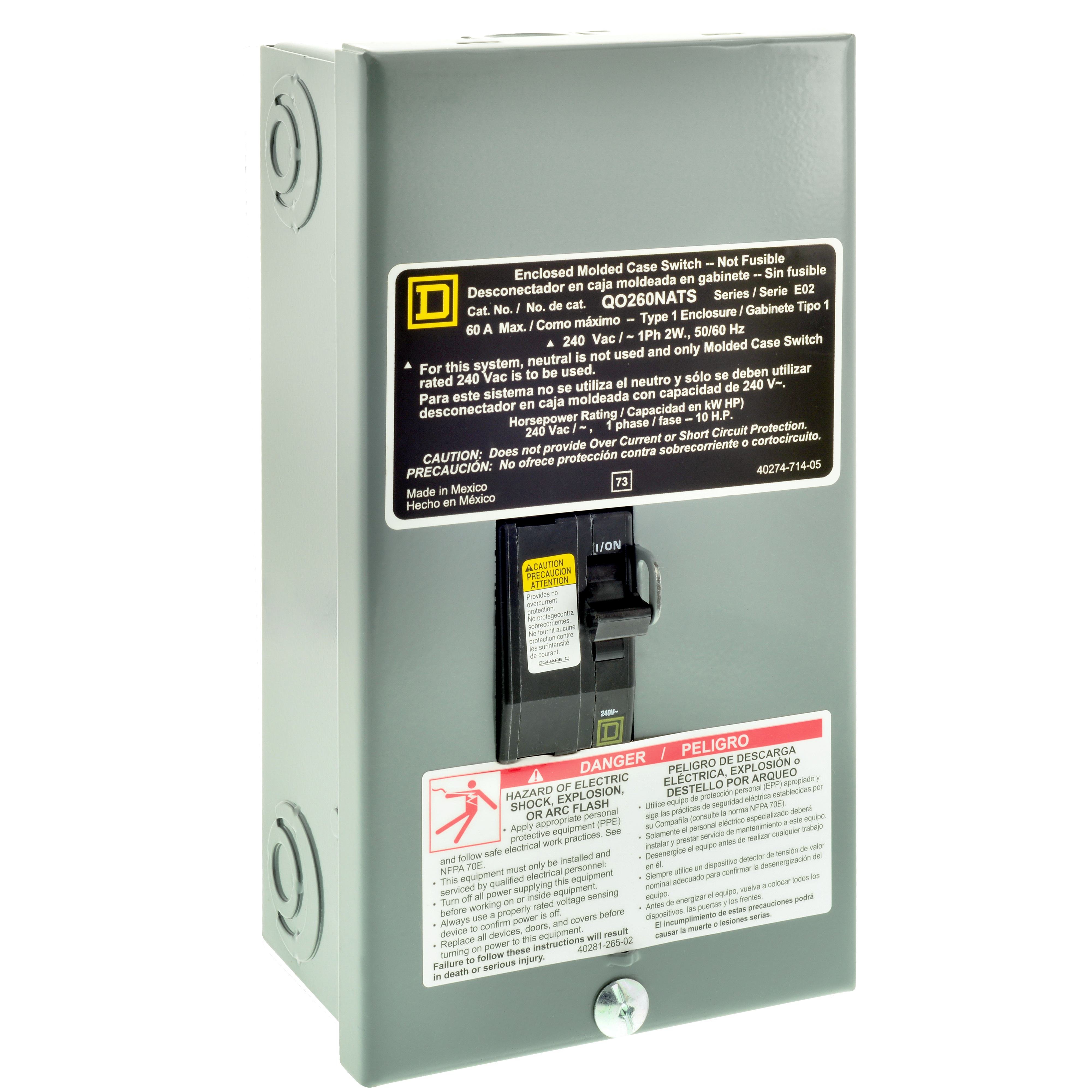 QO260NATS - Enclosed molded case switch, QO, 60A, 2 pole, 240VAC, 22kA, NEMA 1