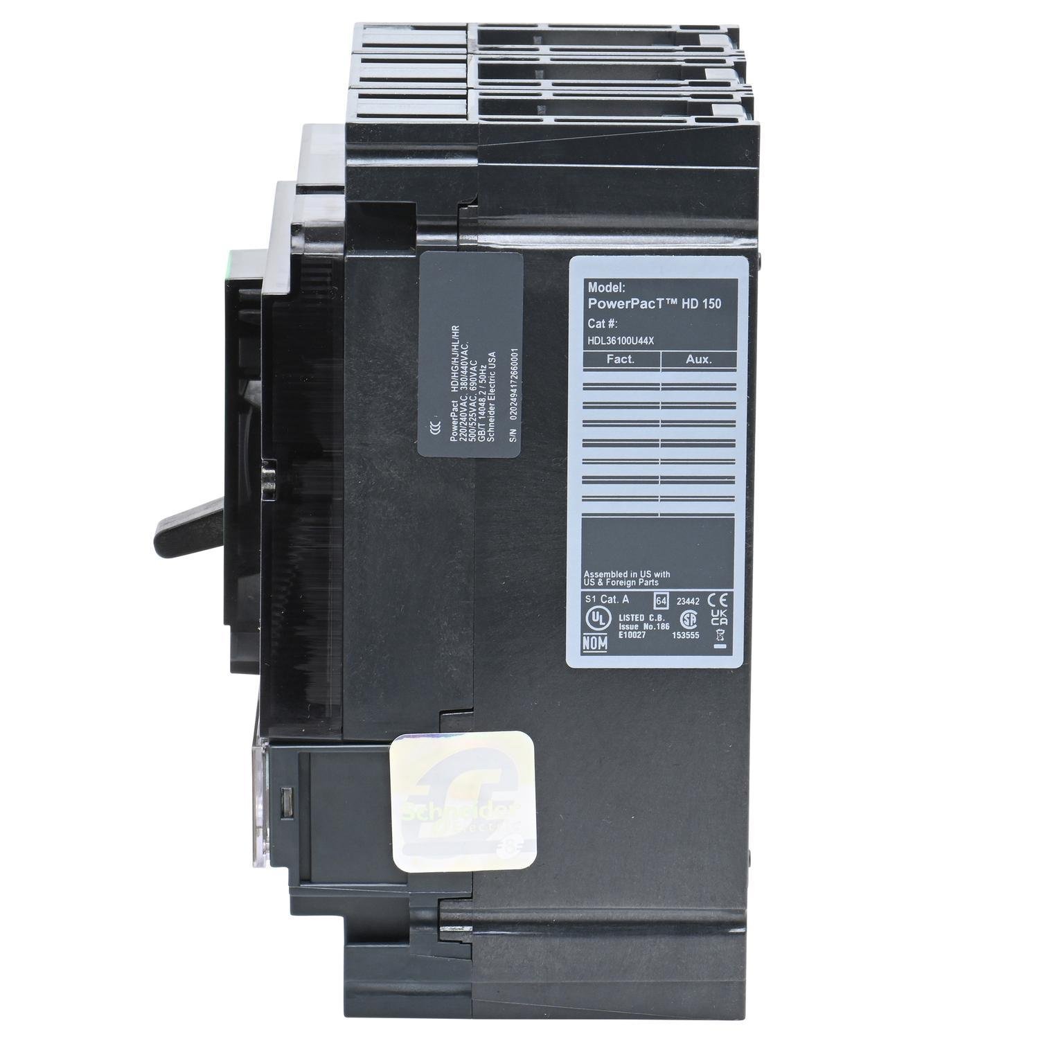 Picture of HDL36100U44X - Circuit breaker, PowerPacT H, 100A, 3 pole, 600VAC, 14kA, lugs, Micrologic 6.2A, 80%