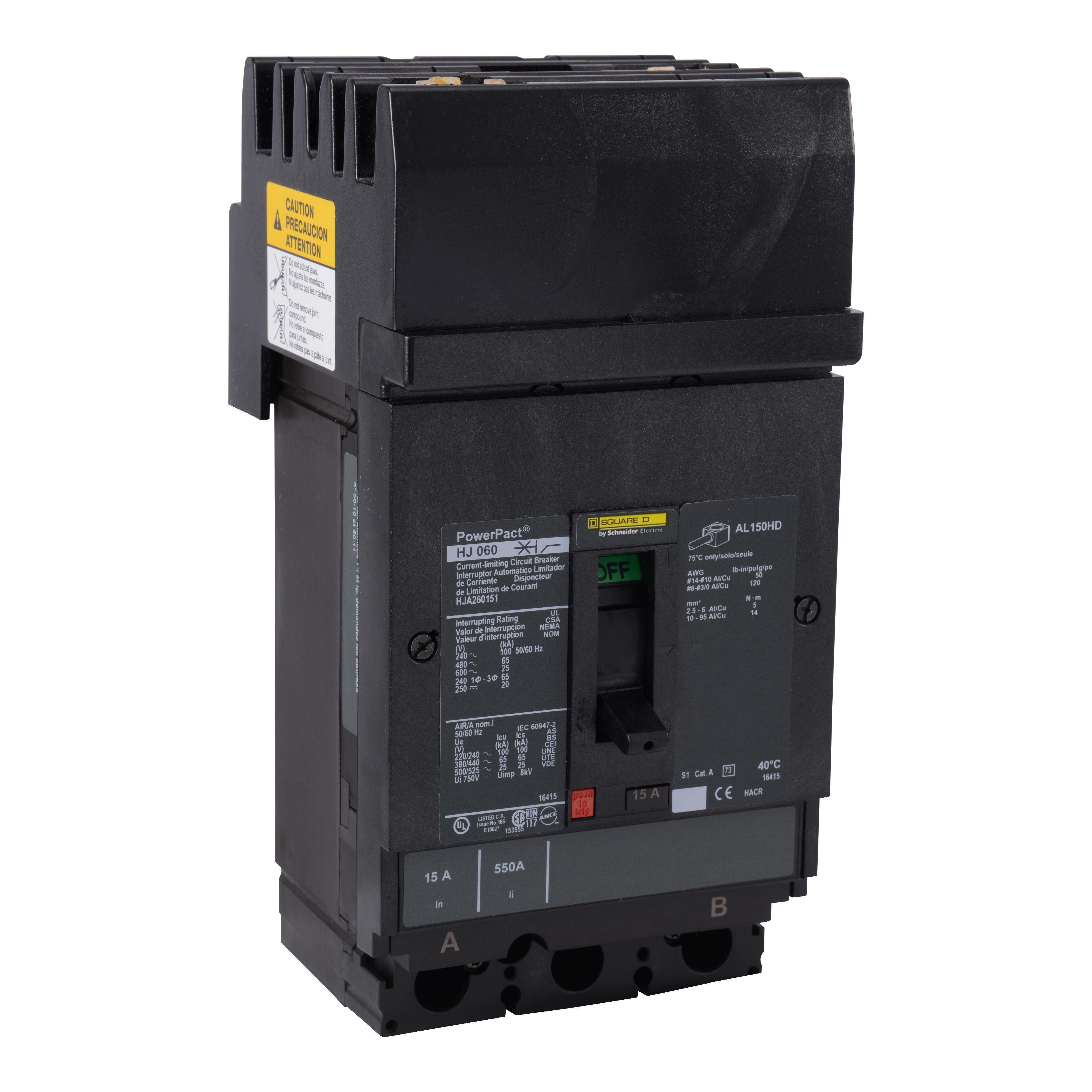 HJA261501 - Circuit breaker, PowerPacT H, 150A, 2 pole, 600VAC, 25kA, I-Line, thermal magnetic, 80%, AB